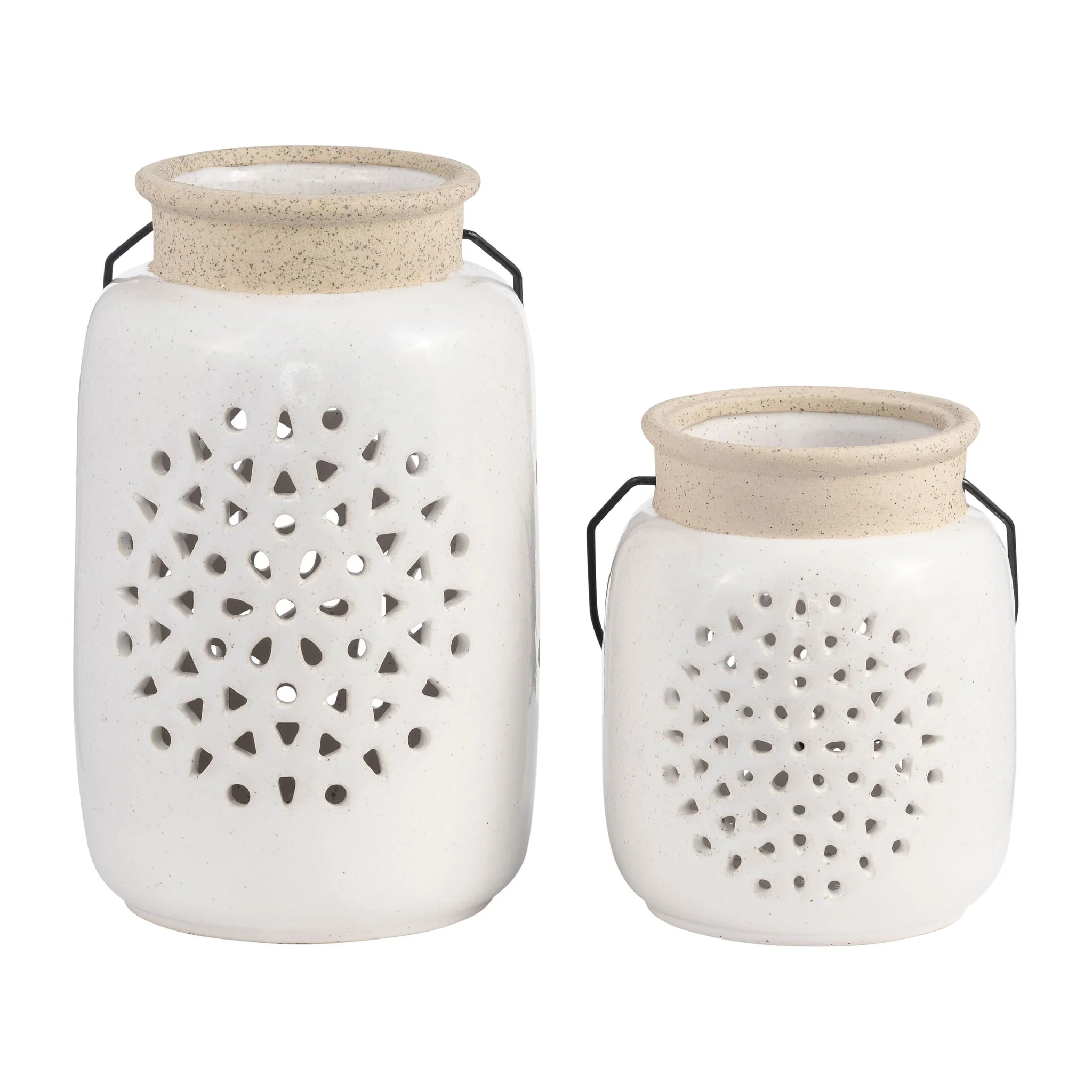 Cer, 9"h Flower Cut Out Lantern, Ivory - Image 7