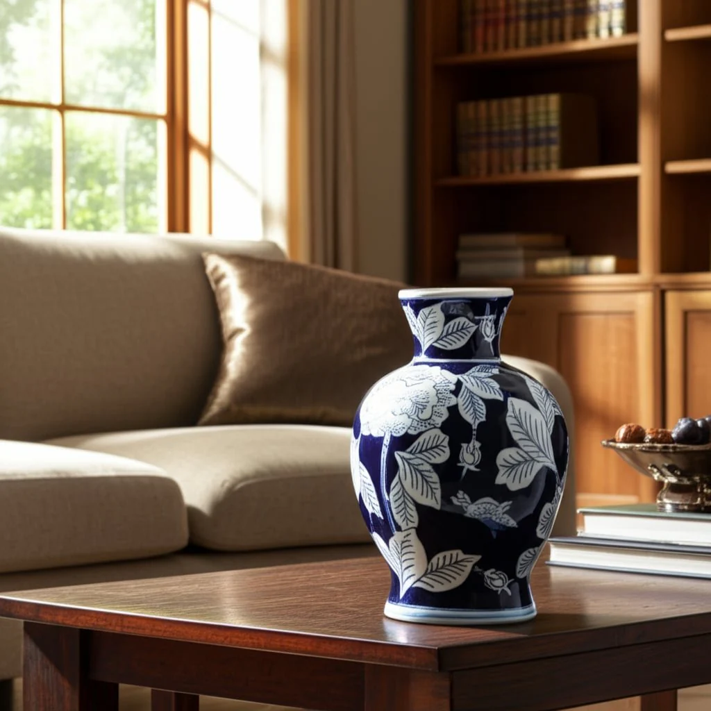 Cer, 9"h Flower Vase, Blue/white - Image 12