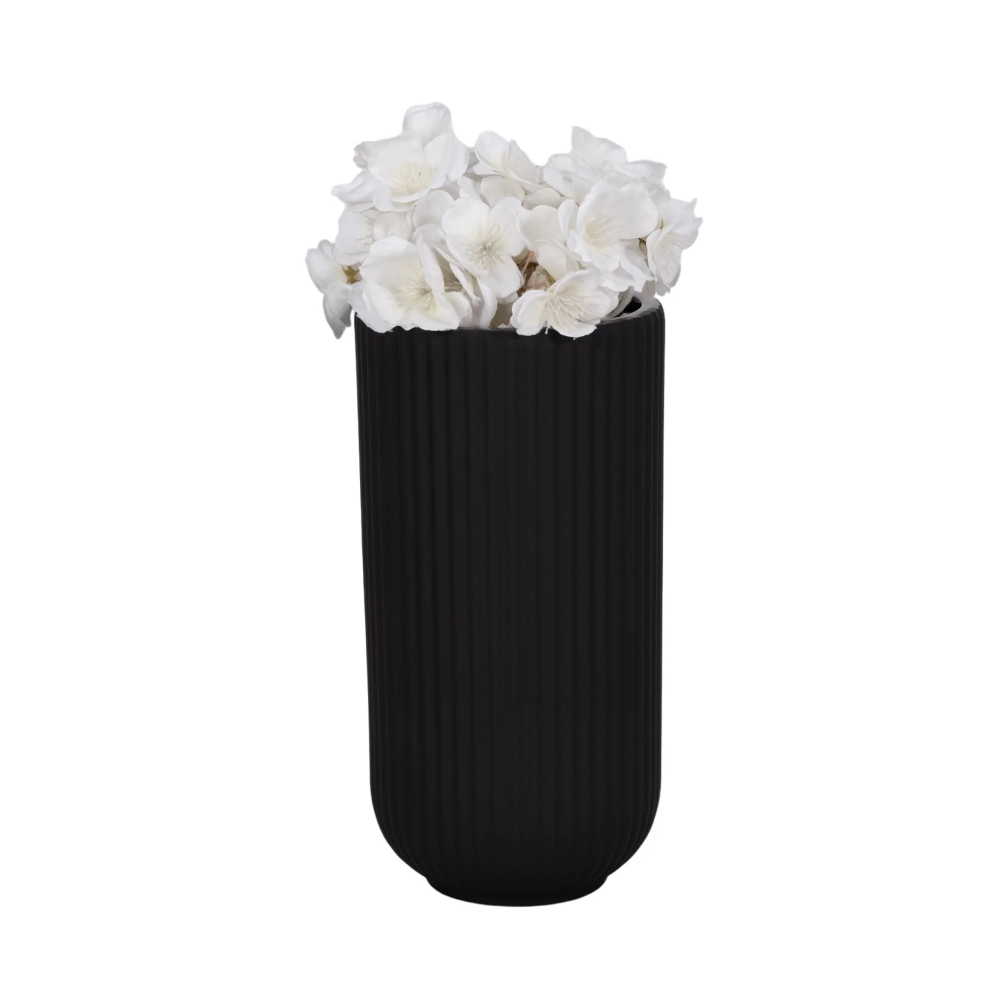 Cer, 9"h Ridged Vase, Black - Image 2
