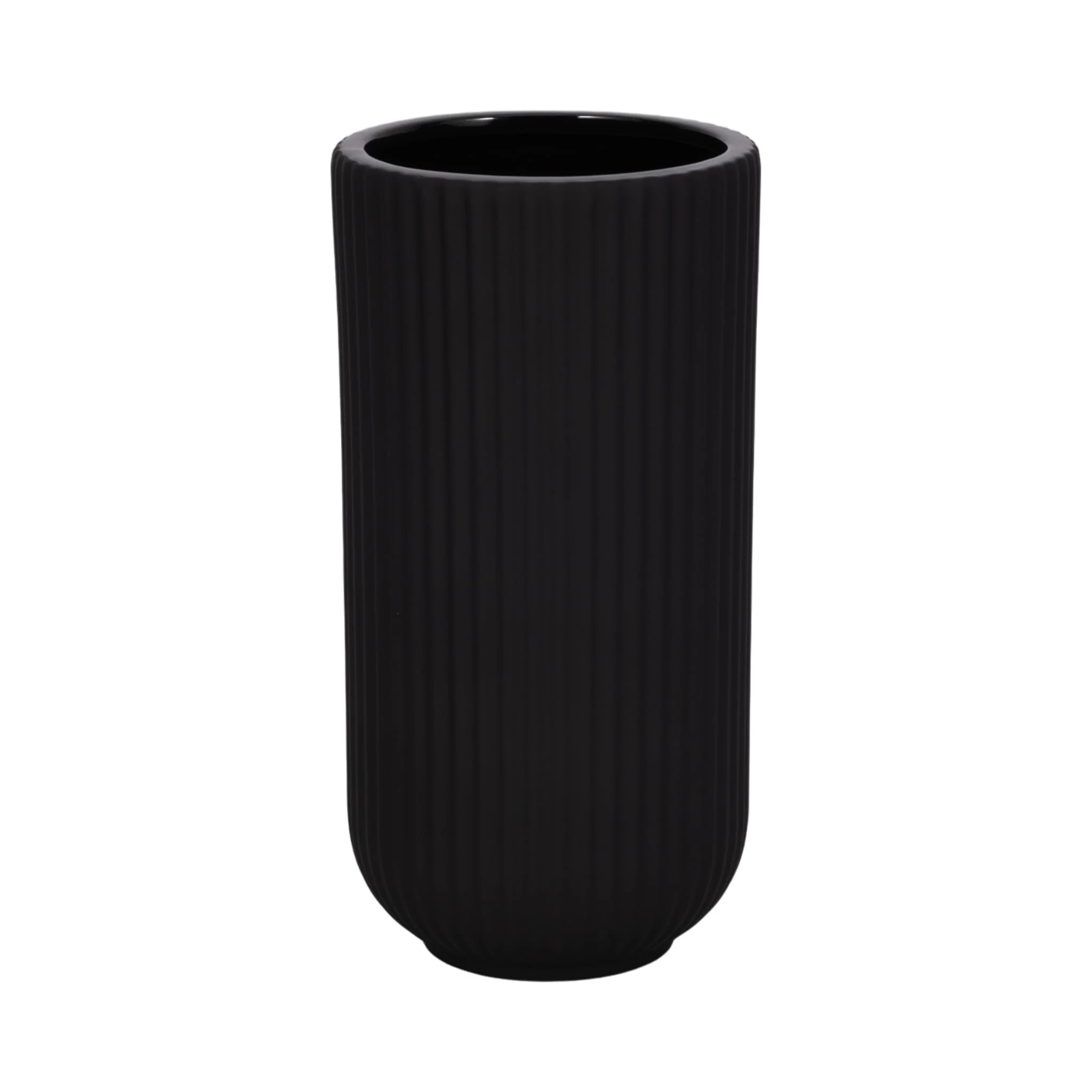 Cer, 9"h Ridged Vase, Black - Image 3