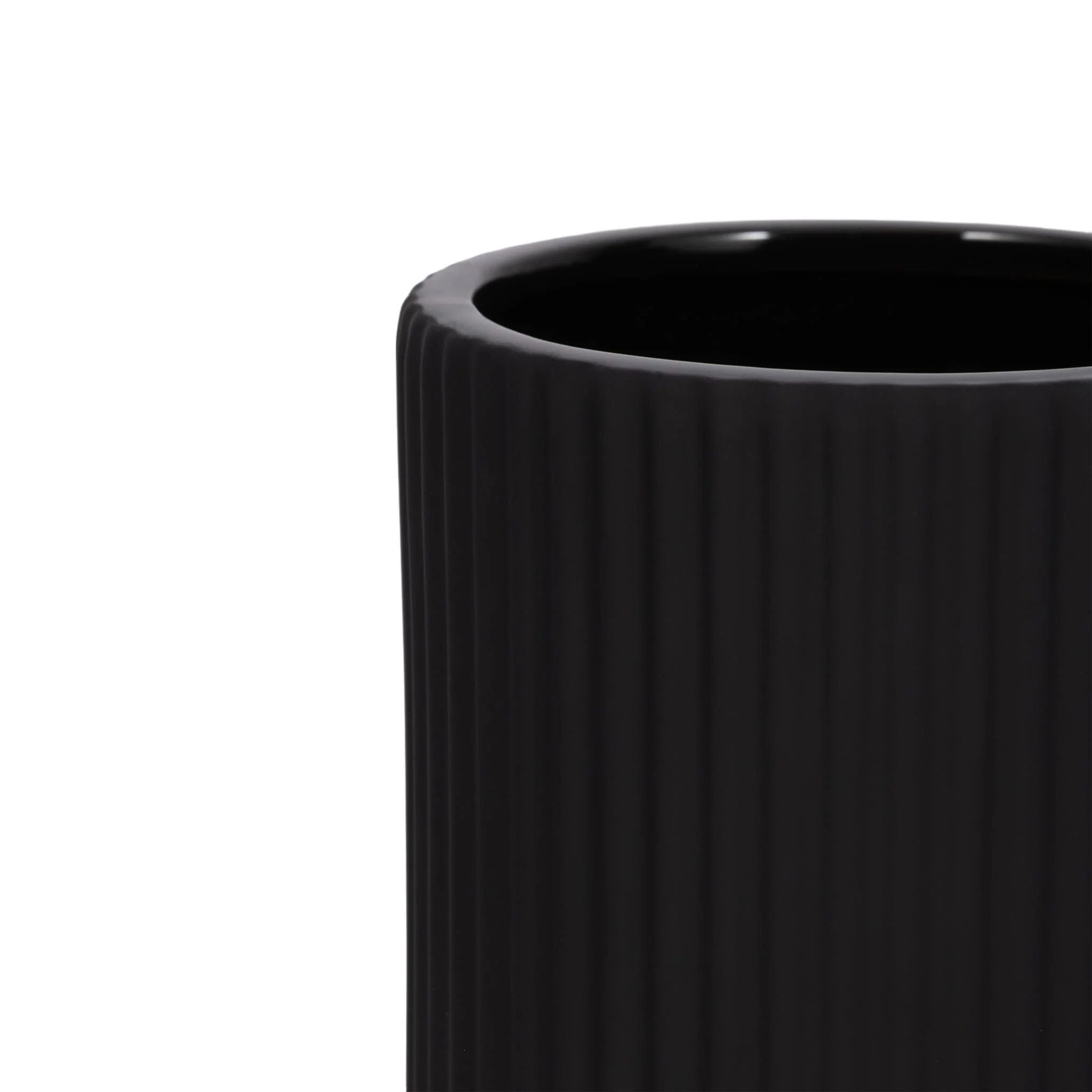 Cer, 9"h Ridged Vase, Black - Image 4