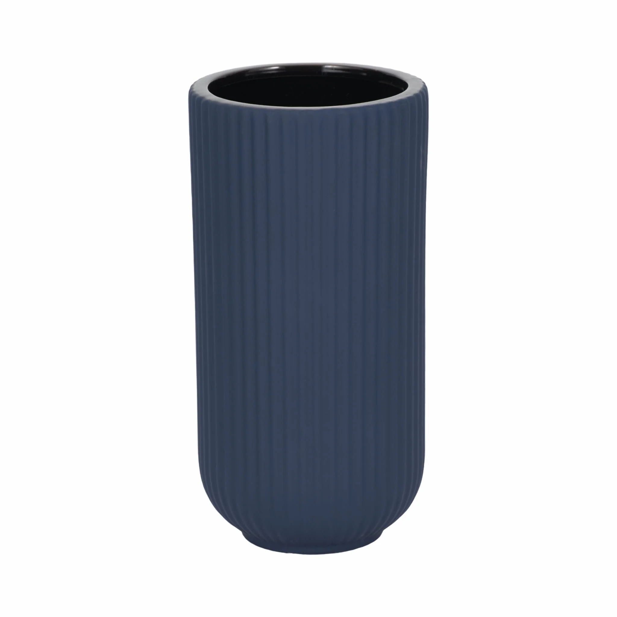 Cer, 9"h Ridged Vase, Navy - Image 3
