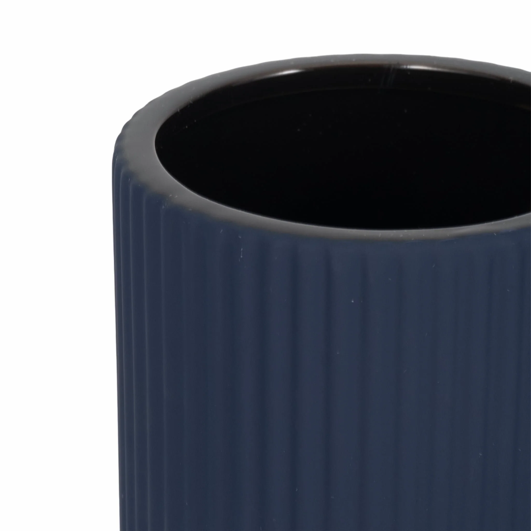 Cer, 9"h Ridged Vase, Navy - Image 4