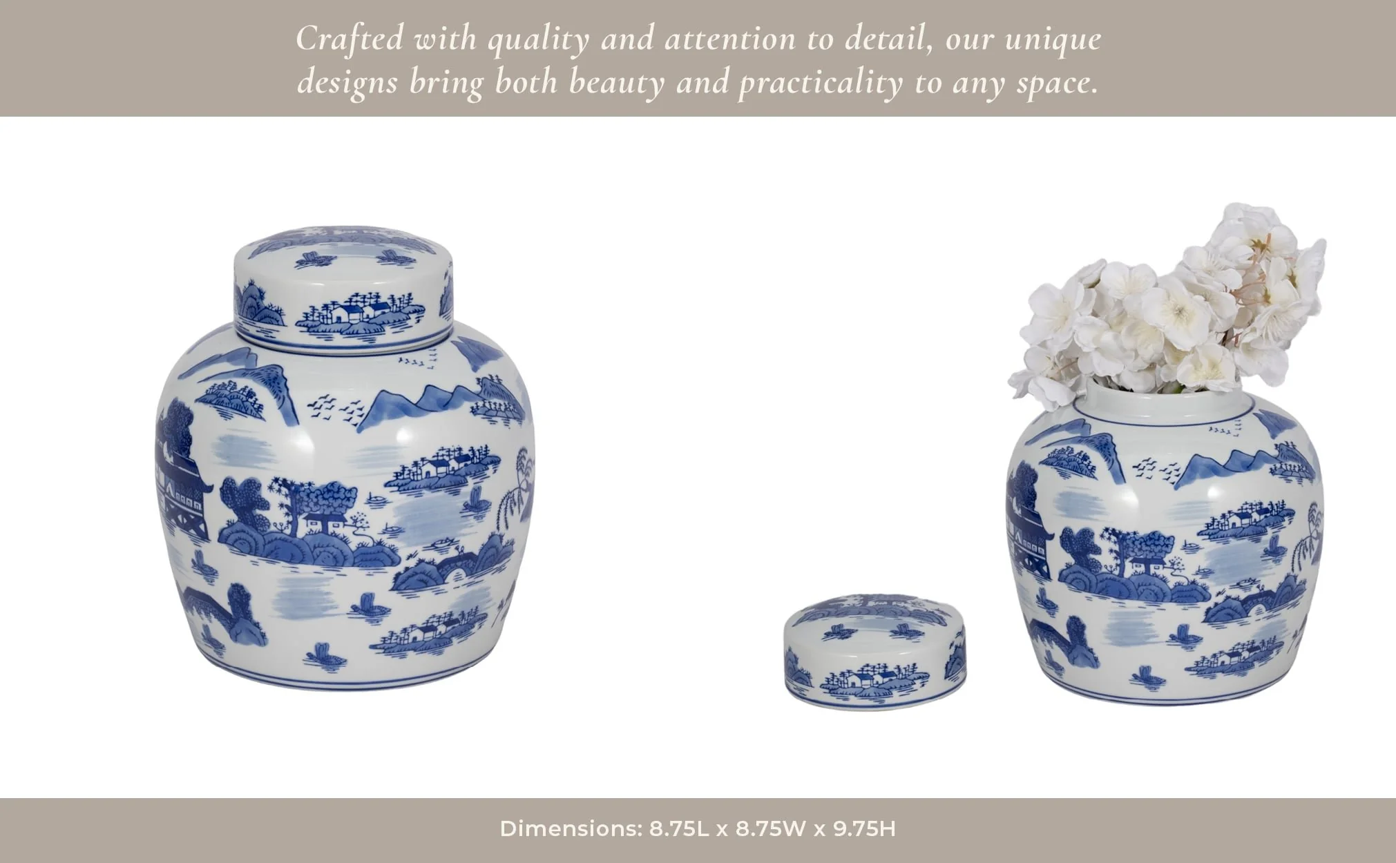 Cer, 9"h Rounded Jar W/ Lid, Blue - Image 13