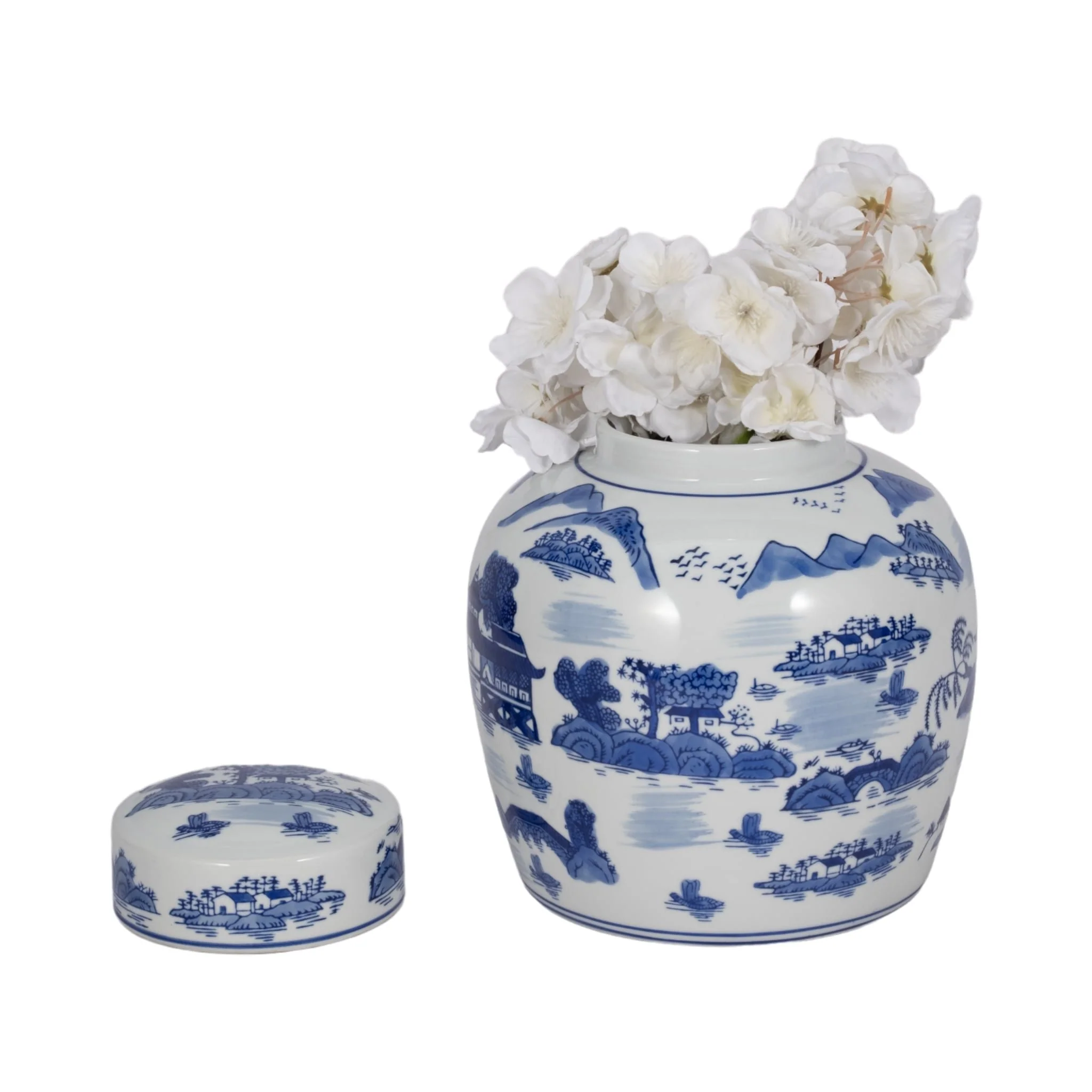 Cer, 9"h Rounded Jar W/ Lid, Blue - Image 2