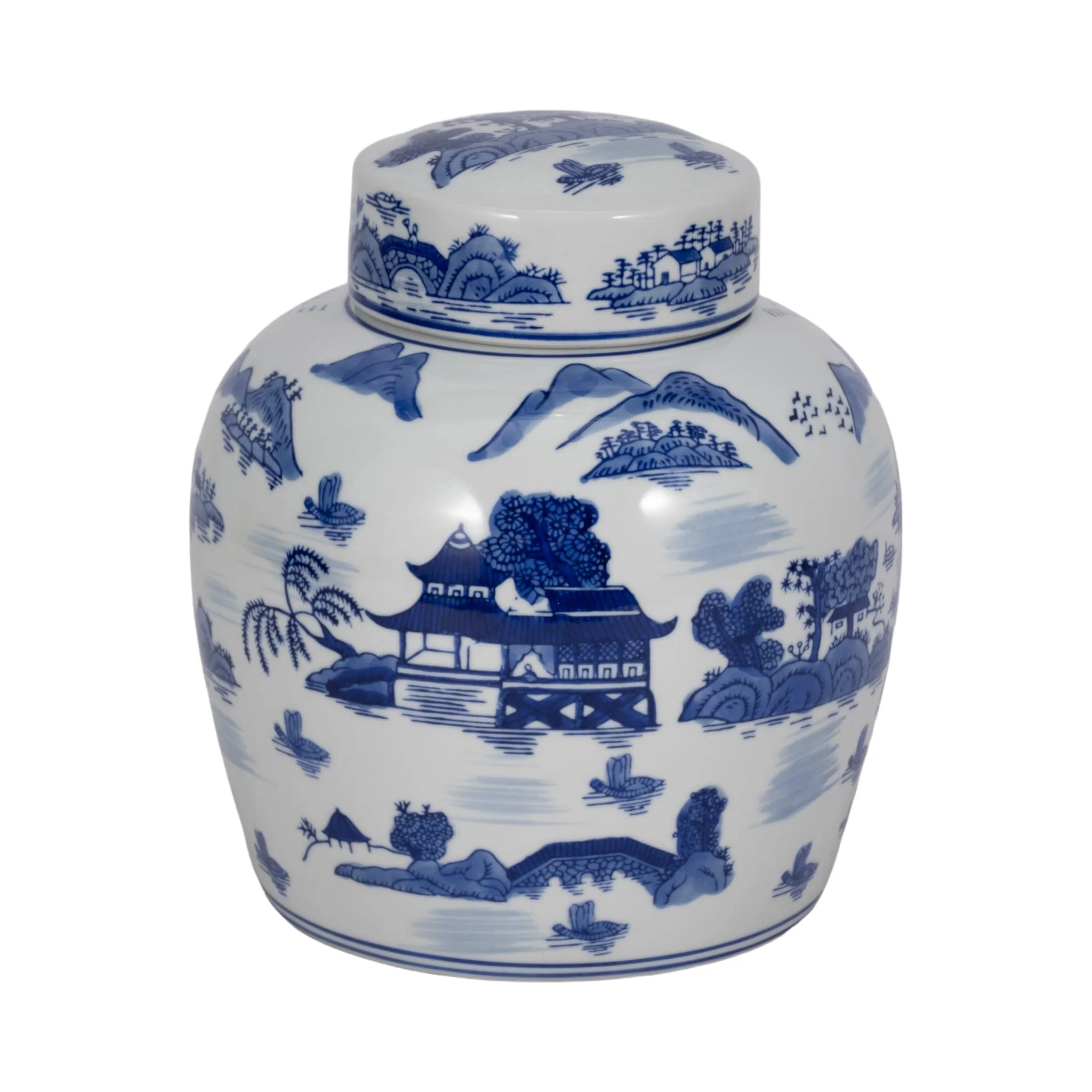 Cer, 9"h Rounded Jar W/ Lid, Blue - Image 4