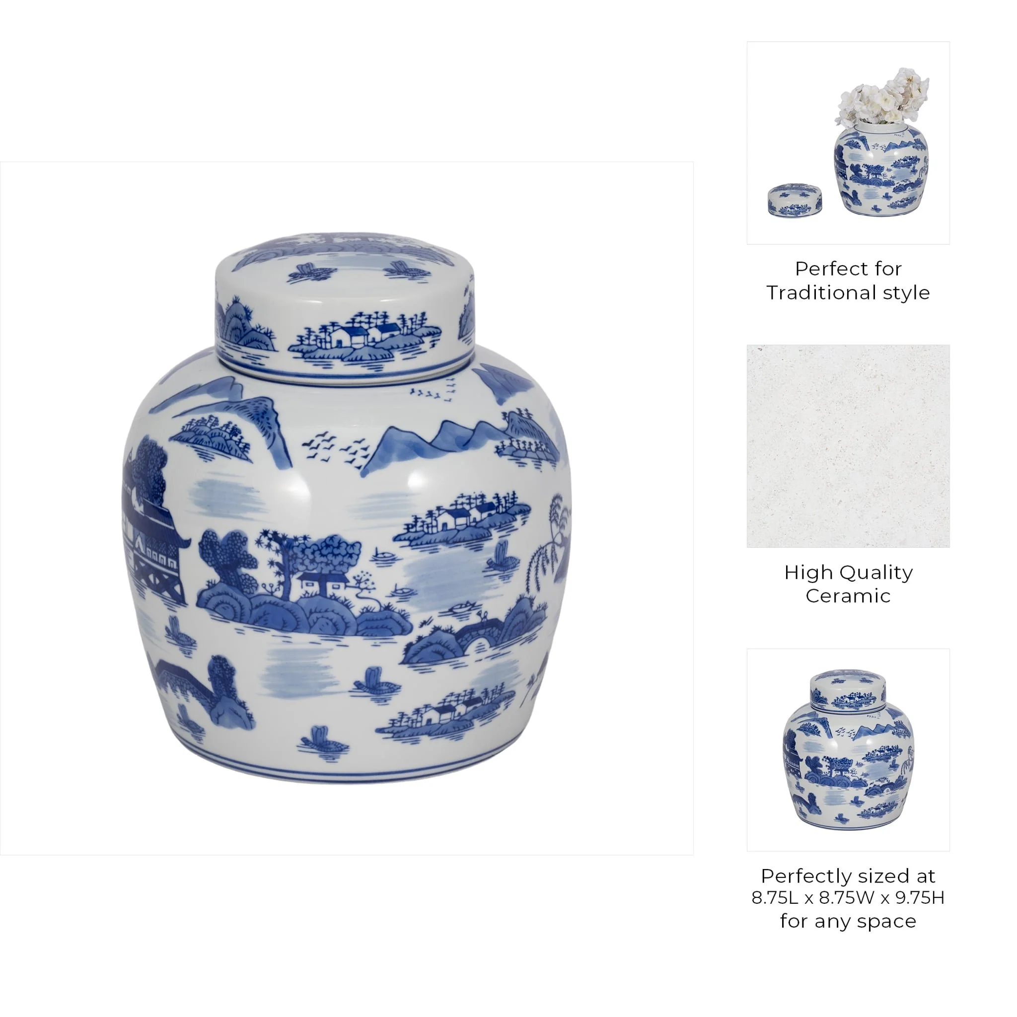 Cer, 9"h Rounded Jar W/ Lid, Blue - Image 9