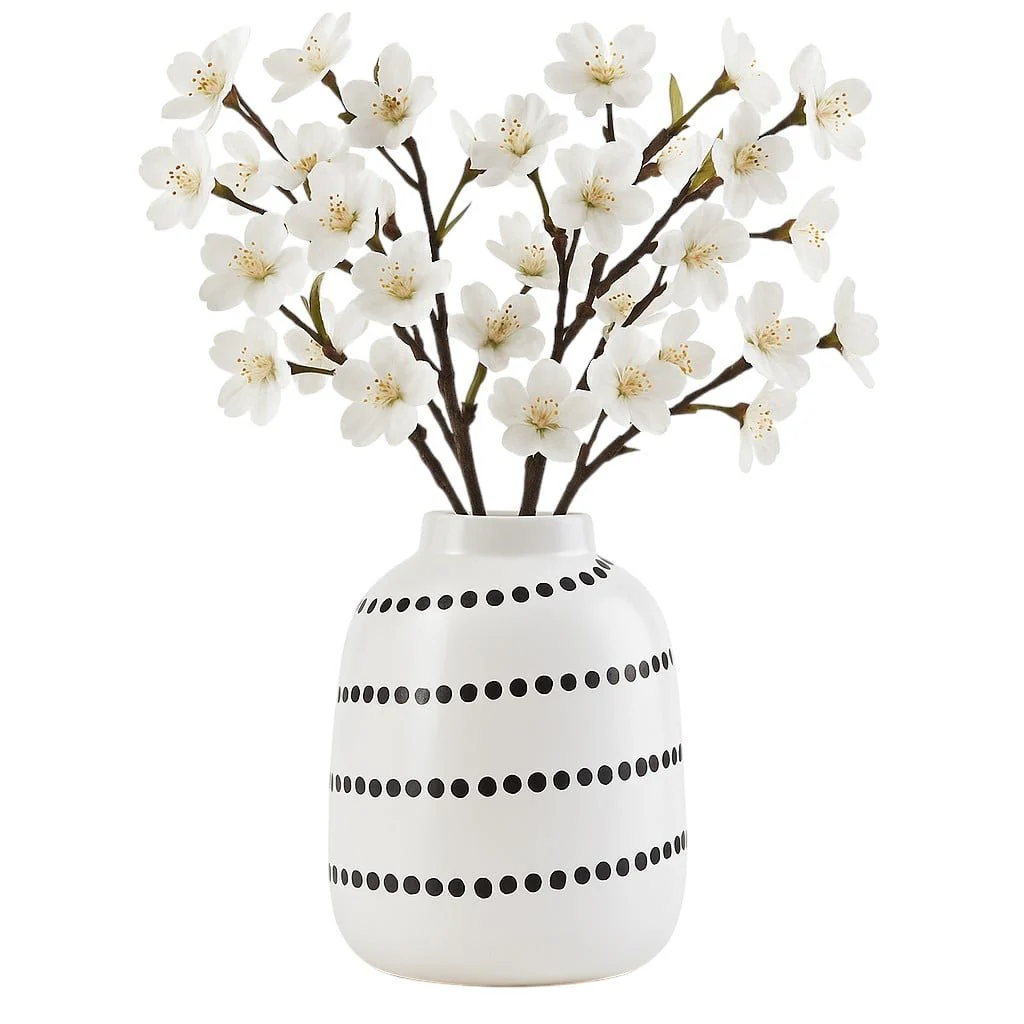 Cer, 9"h Spiral Dot Flower Vase, White/black - Image 2