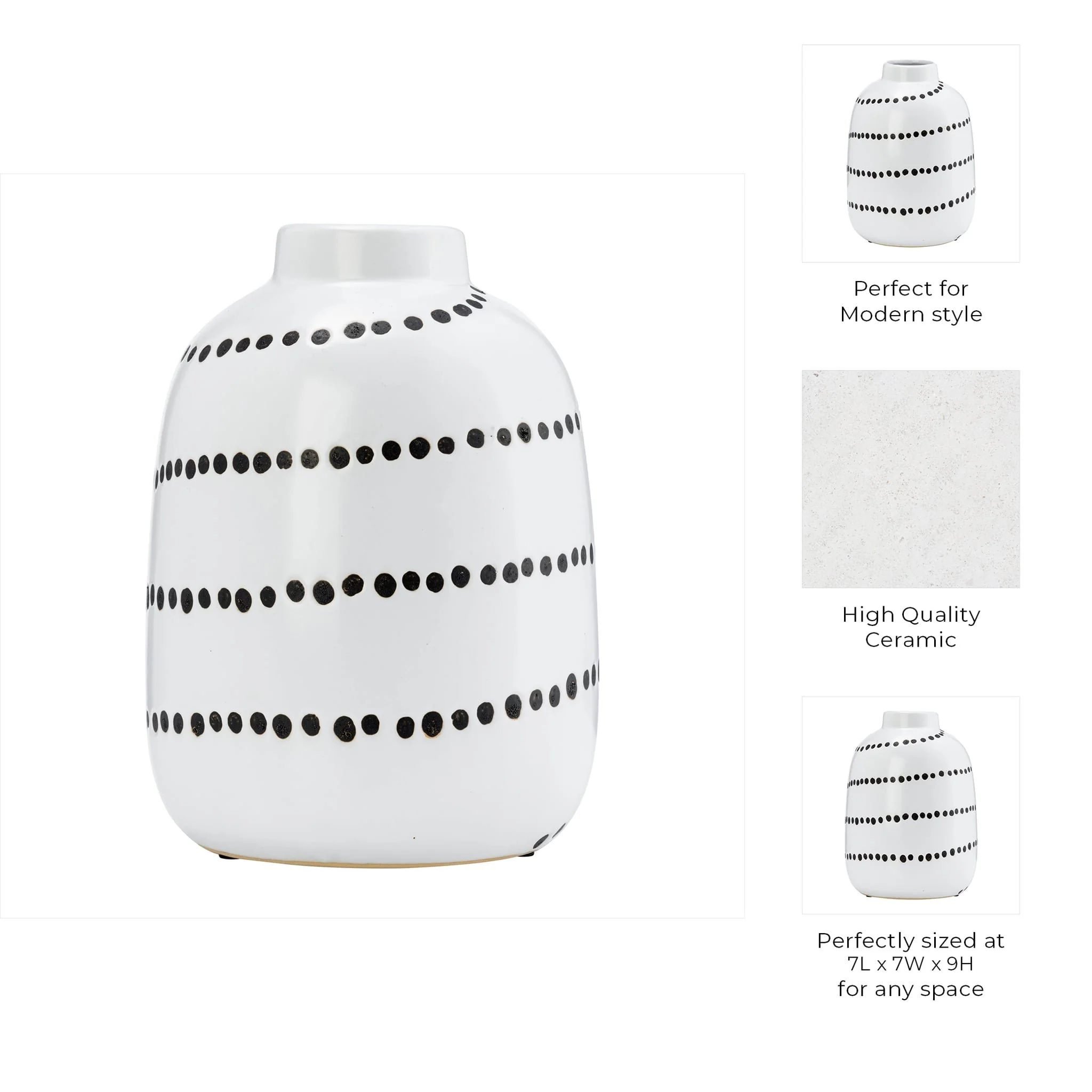 Cer, 9"h Spiral Dot Flower Vase, White/black - Image 9