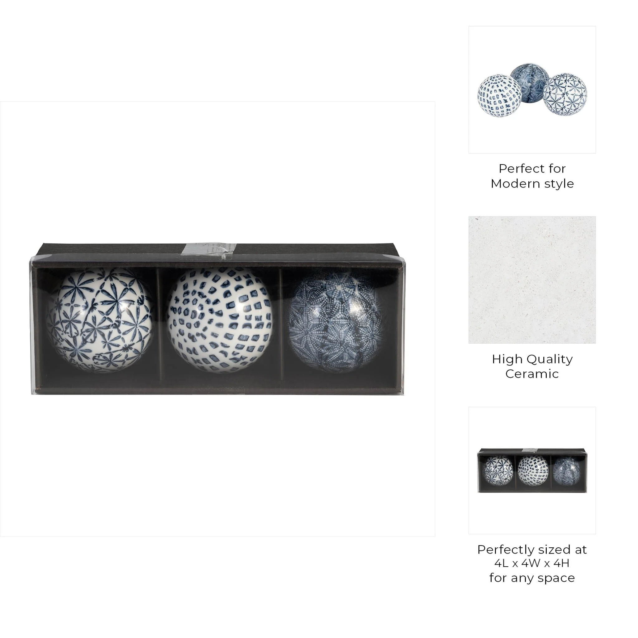 Cer, Boxed 4" 3/a Painted Orbs, Blue/white - Image 6