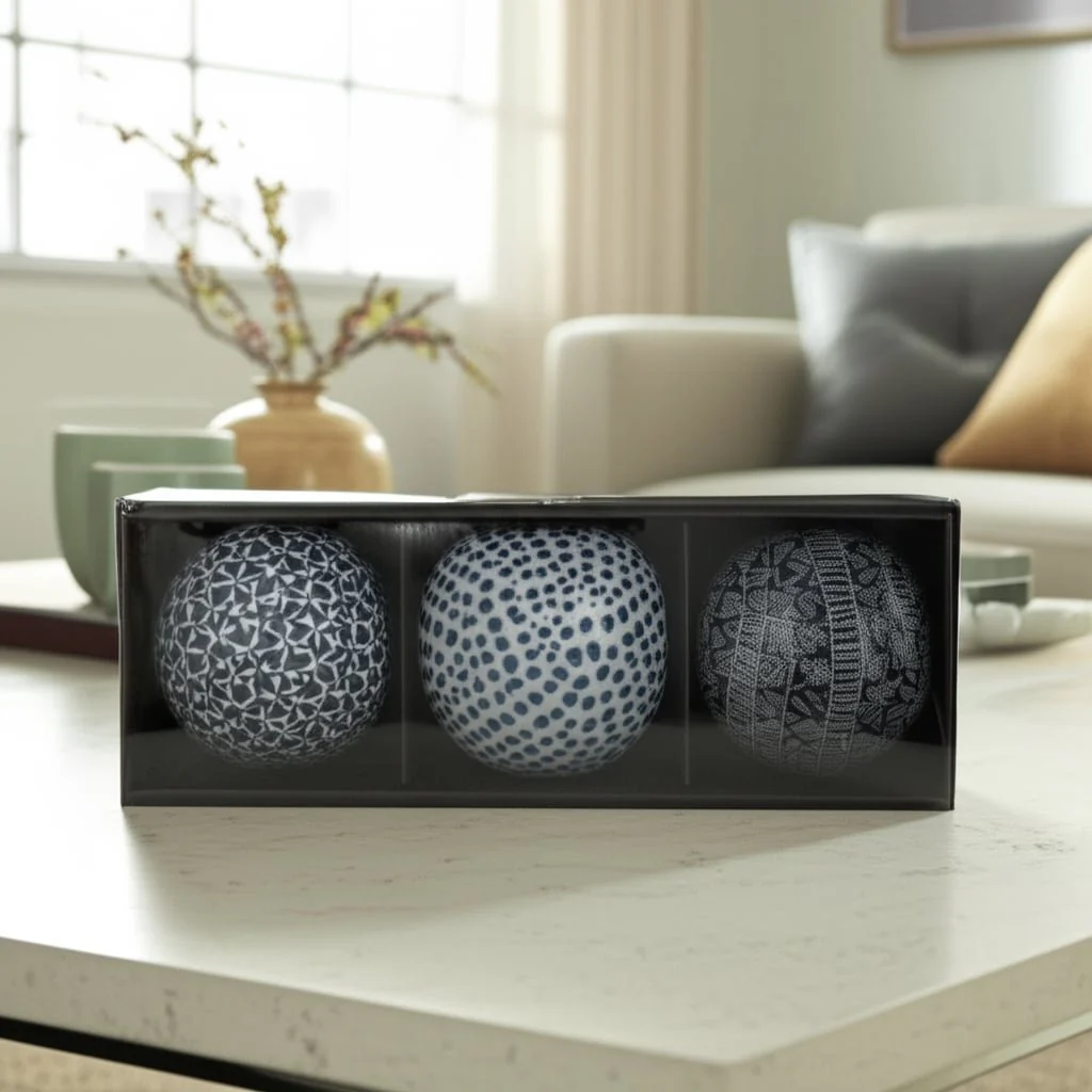 Cer, Boxed 4" 3/a Painted Orbs, Blue/white - Image 8