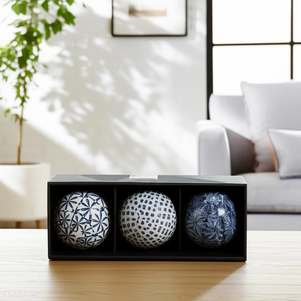 Cer, Boxed 4" 3/a Painted Orbs, Blue/white - Image 9
