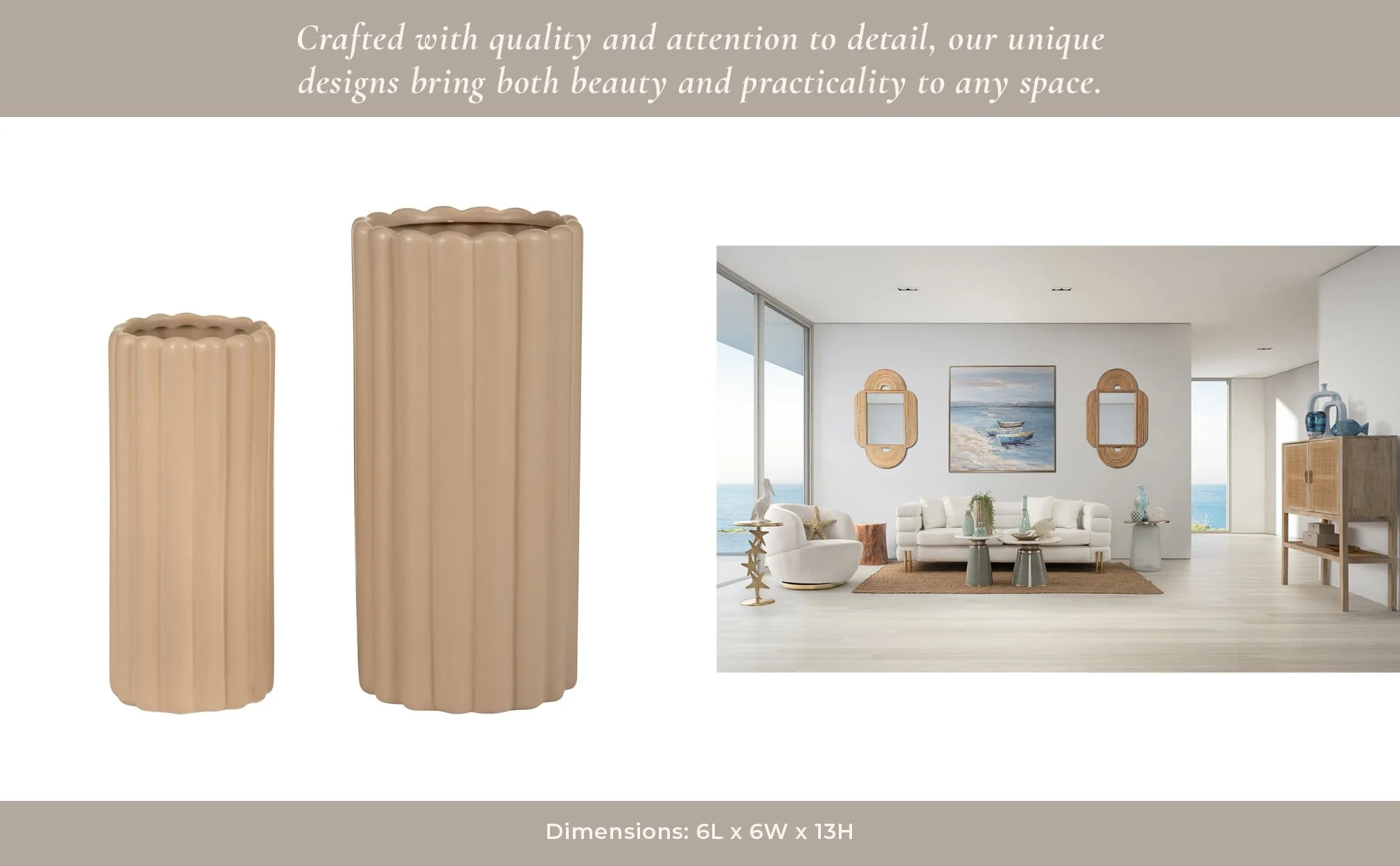 Cer, S/2 10/13?h Ribbed Vases, Irish Cream - Image 11