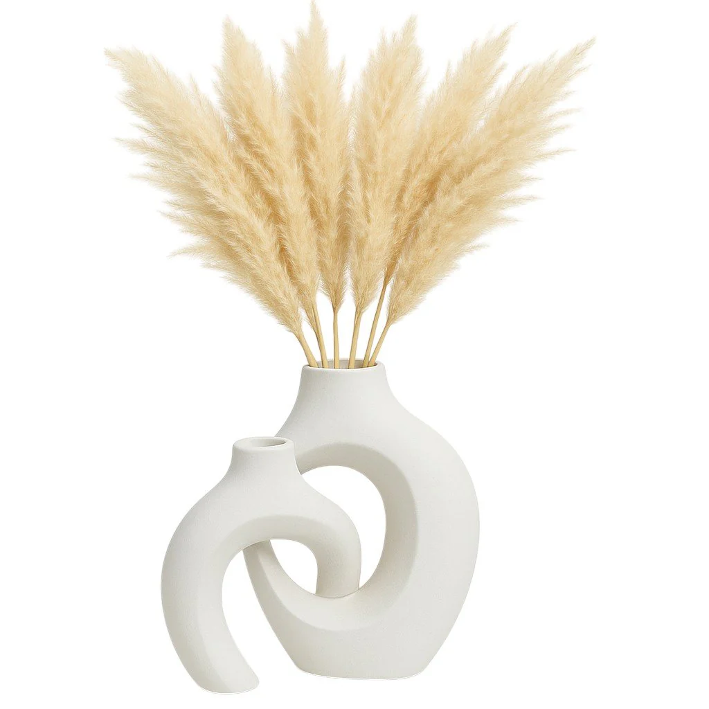 Cer, S/2 11/13" Interlocking Vases, White - Image 2