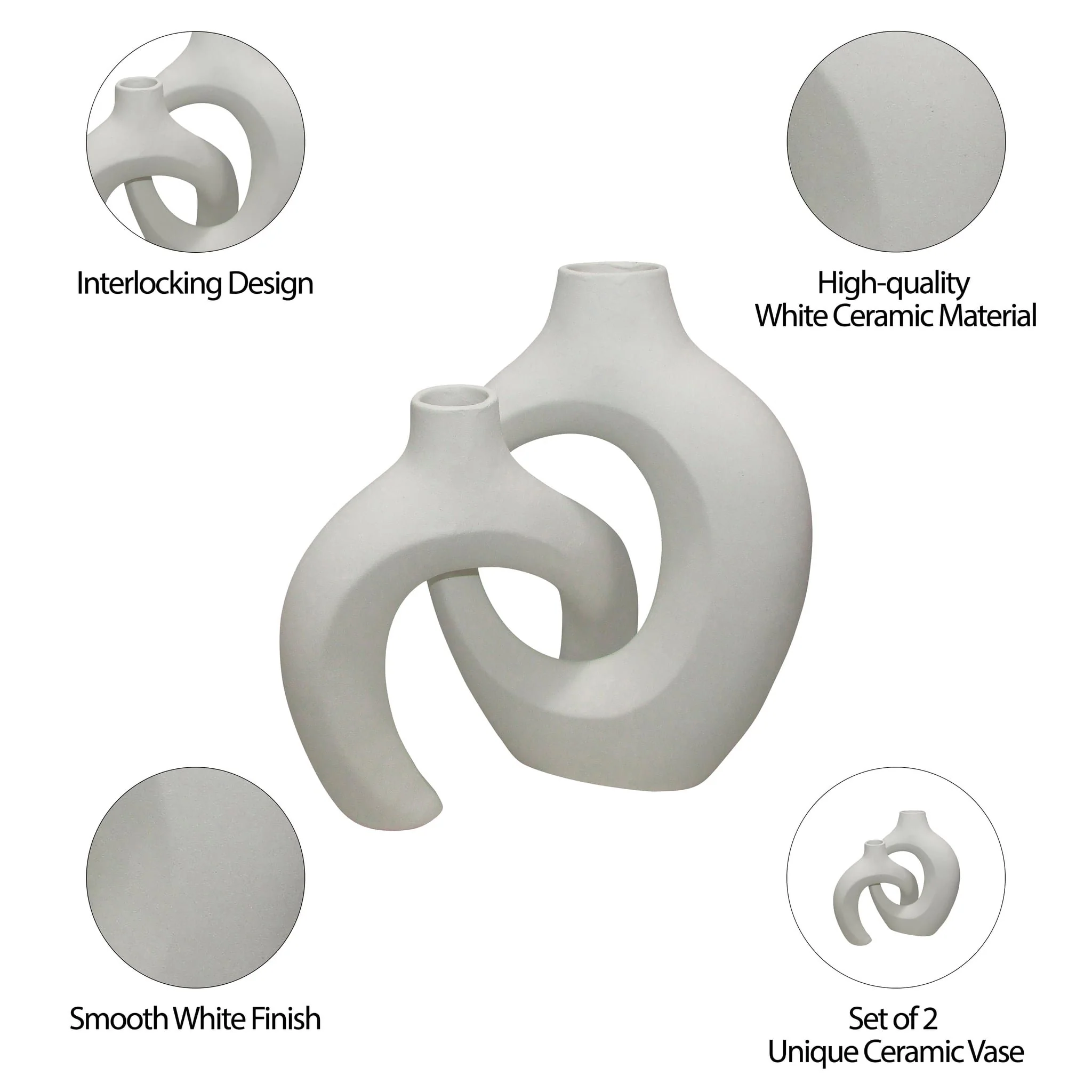 Cer, S/2 11/13" Interlocking Vases, White - Image 3
