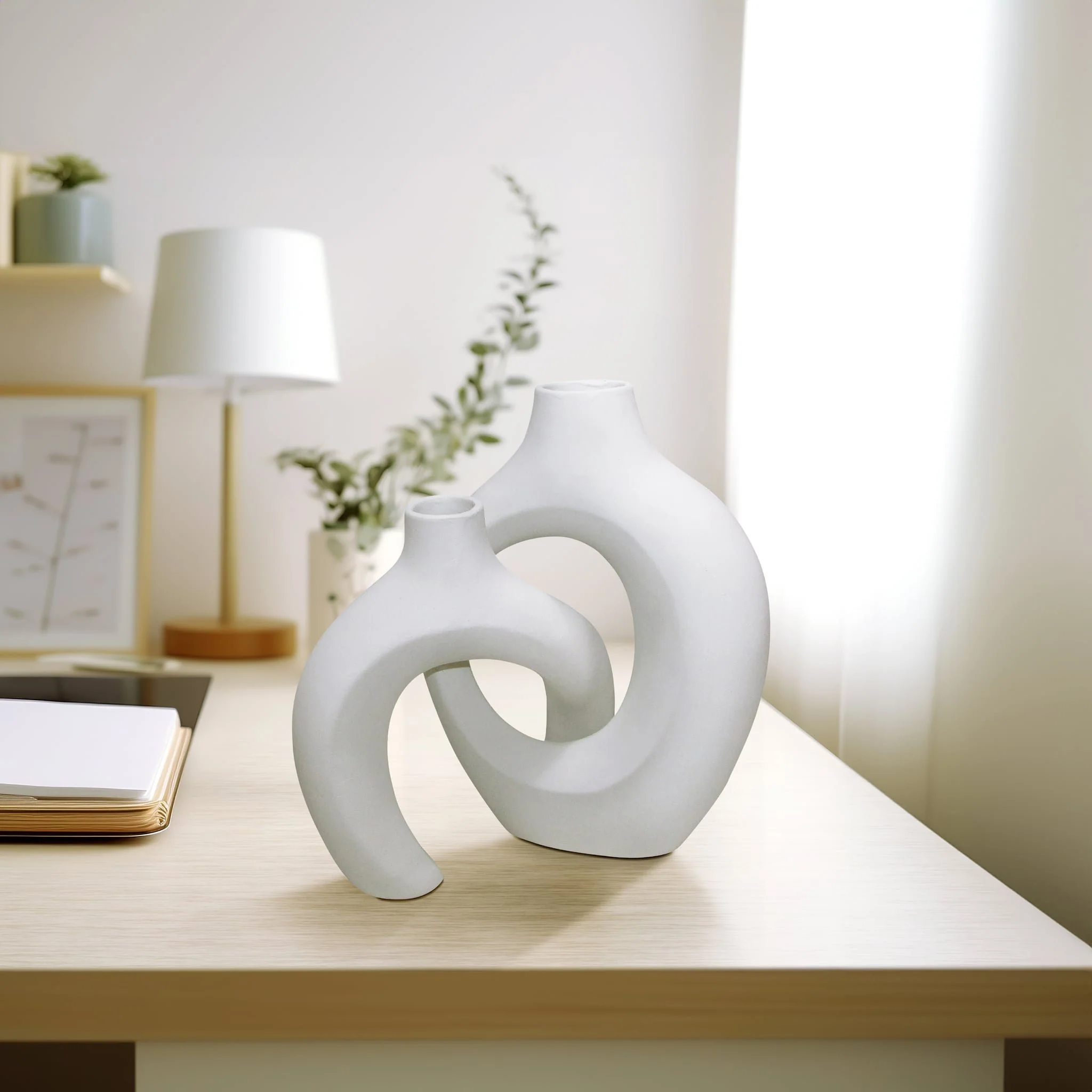 Cer, S/2 11/13" Interlocking Vases, White - Image 5