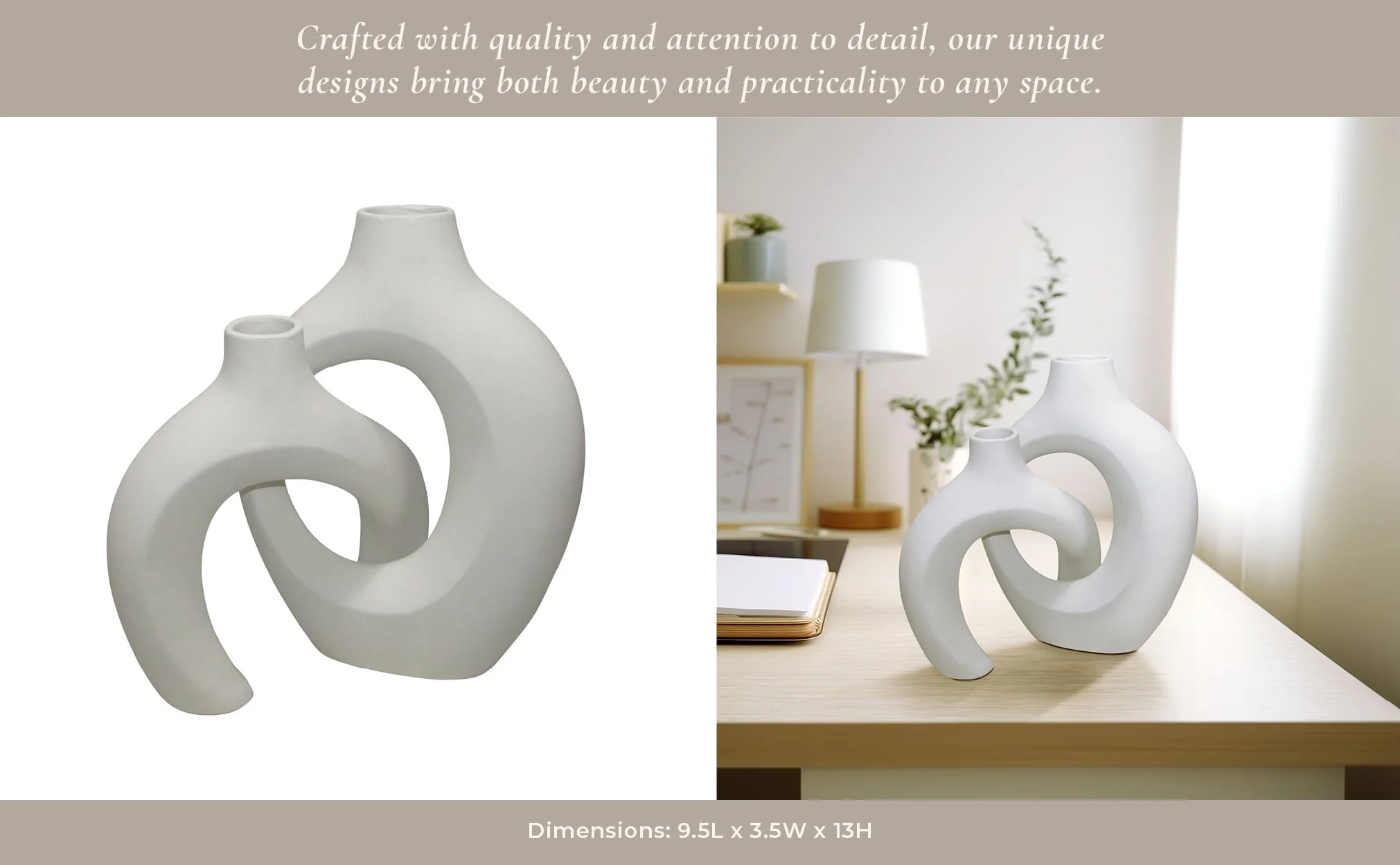 Cer, S/2 11/13" Interlocking Vases, White - Image 6
