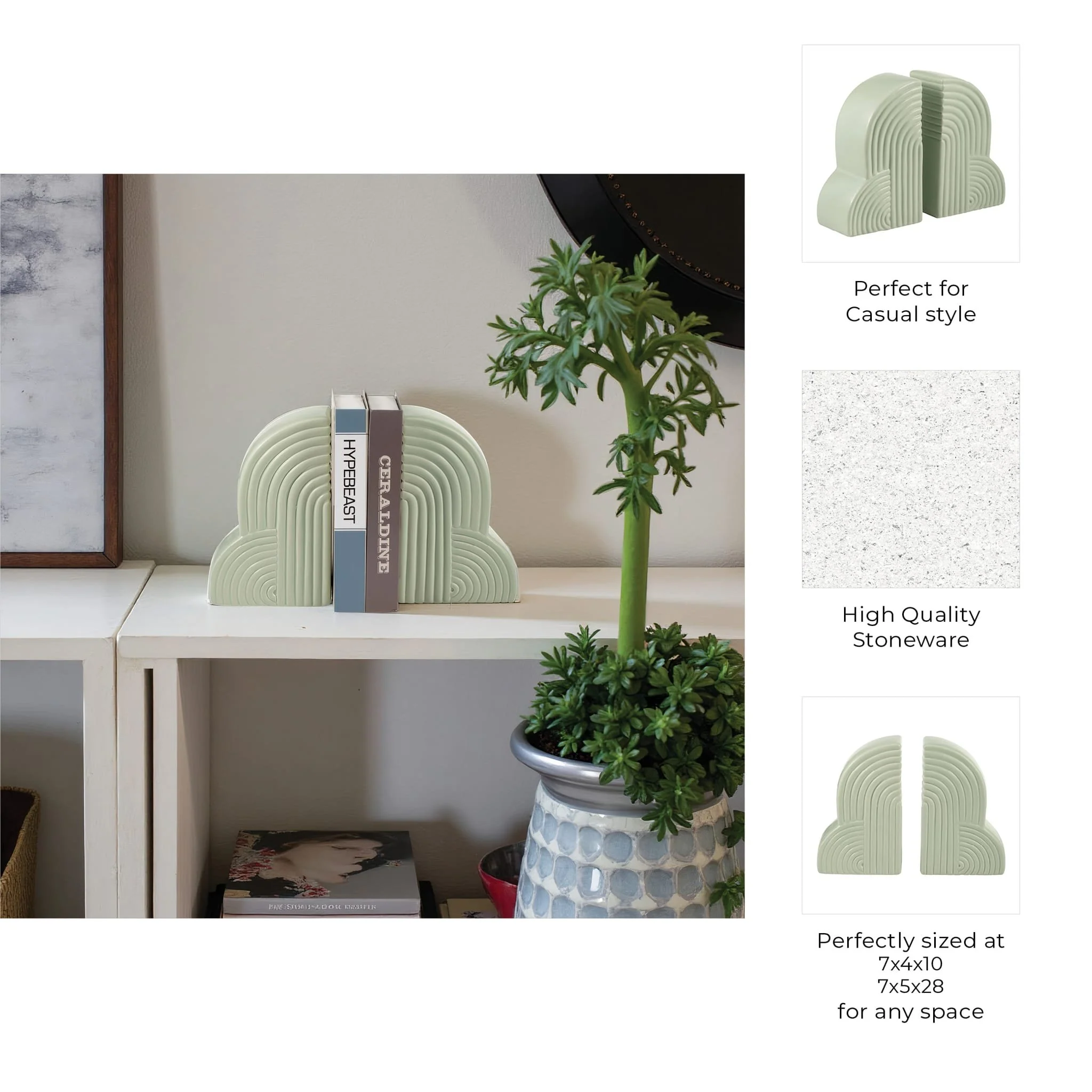 Cer, S/2 13x10" Arches Bookends, Cucumber - Image 9
