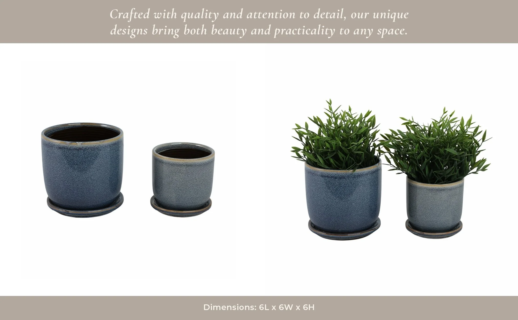 Cer, S/2 5/6" Planter W/ Saucer,  Aqua - Image 12