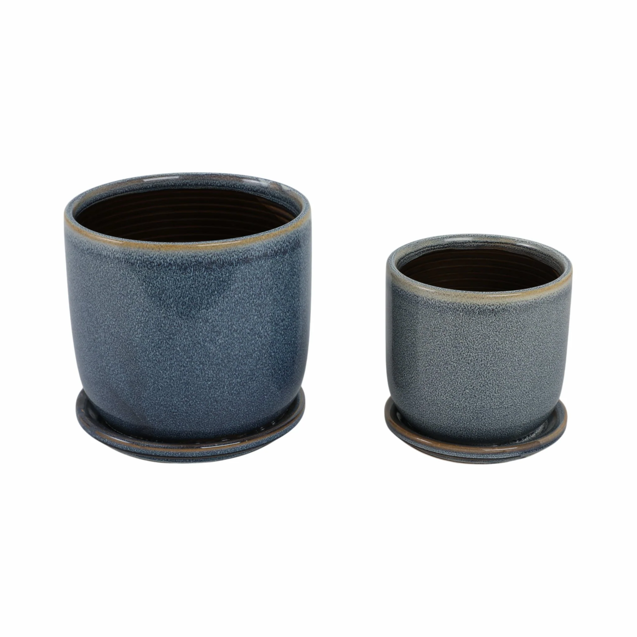 Cer, S/2 5/6" Planter W/ Saucer,  Aqua - Image 3
