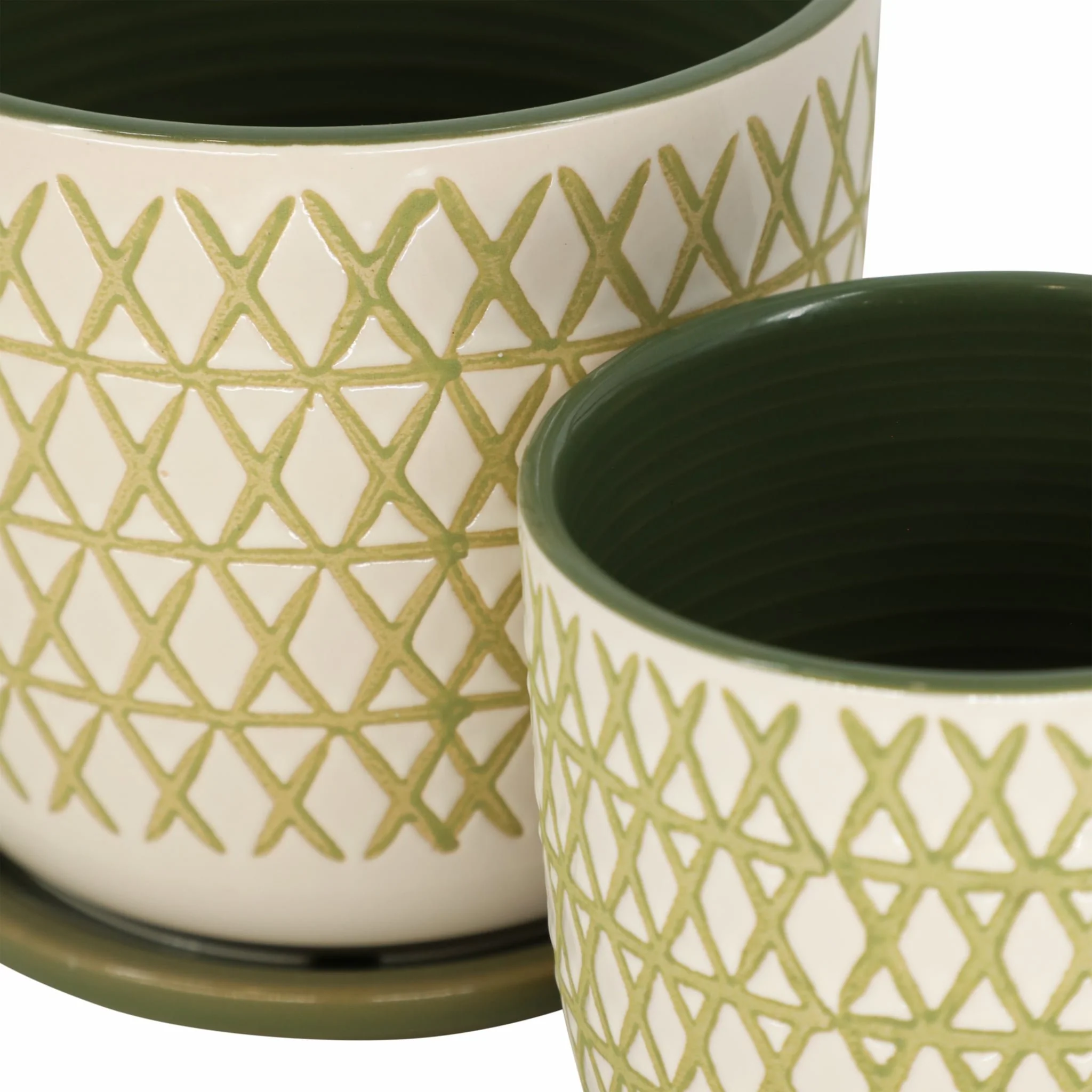 Cer,  S/2  5/6" X-planter W/ Saucer,  Olive - Image 3