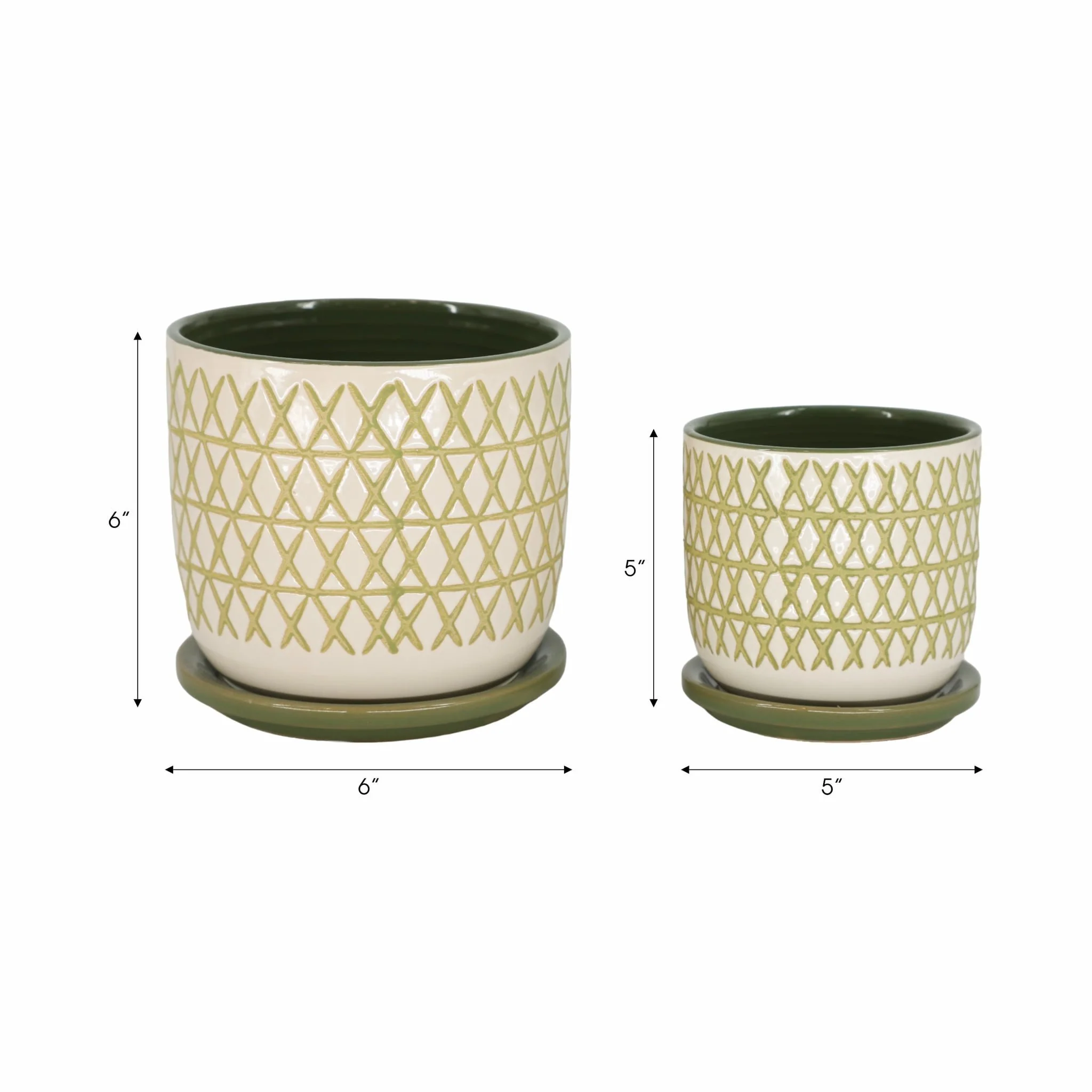 Cer,  S/2  5/6" X-planter W/ Saucer,  Olive - Image 6