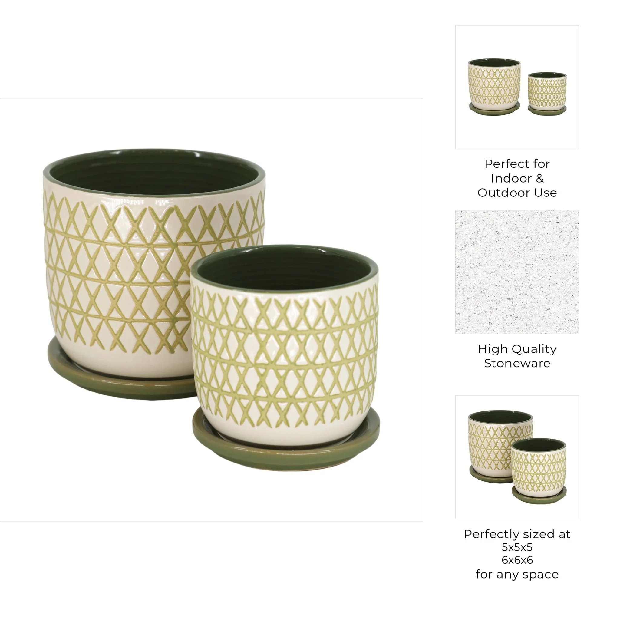 Cer,  S/2  5/6" X-planter W/ Saucer,  Olive - Image 7