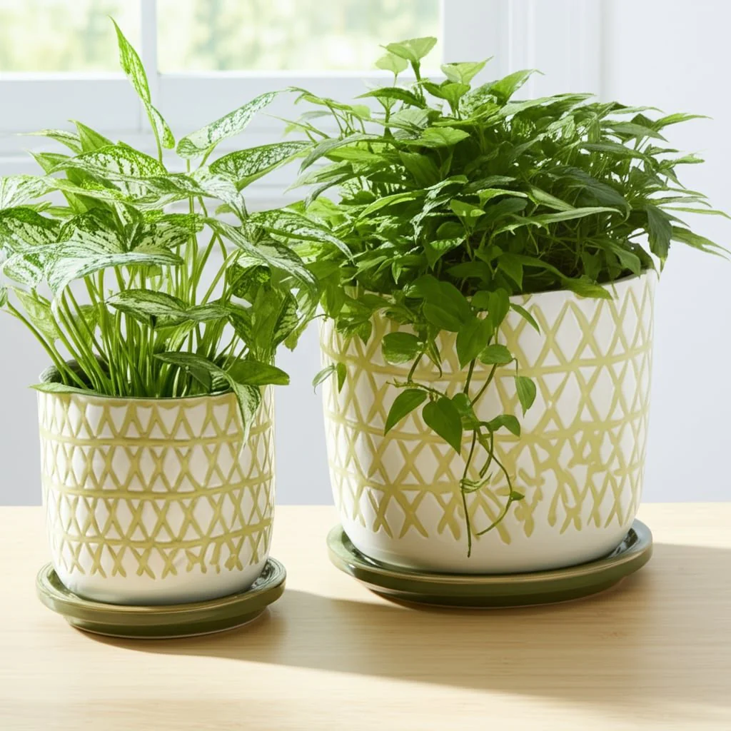 Cer,  S/2  5/6" X-planter W/ Saucer,  Olive - Image 8
