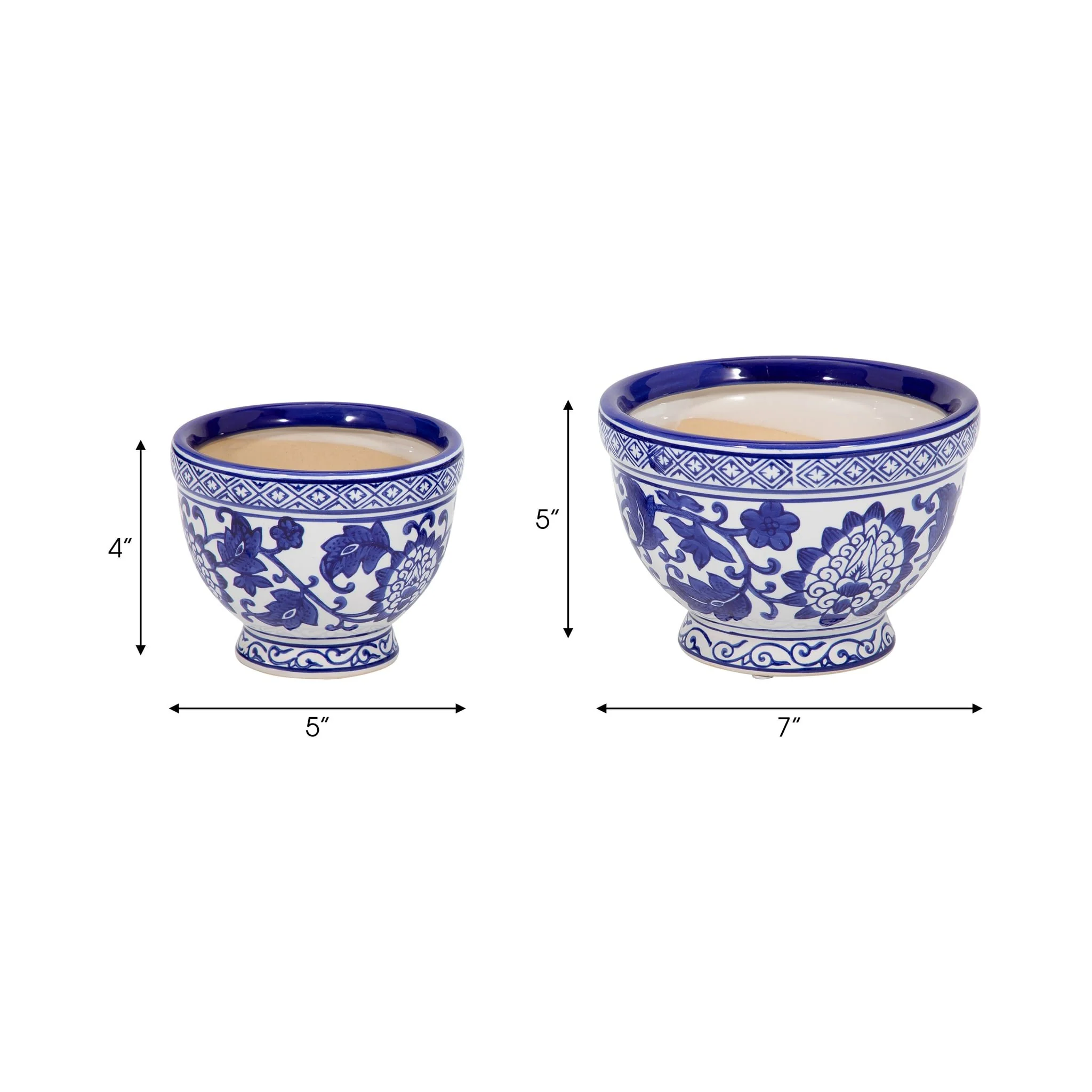 Cer, S/2 5/7" Bowl Chinoiserie Planters, Blue/wht - Image 6
