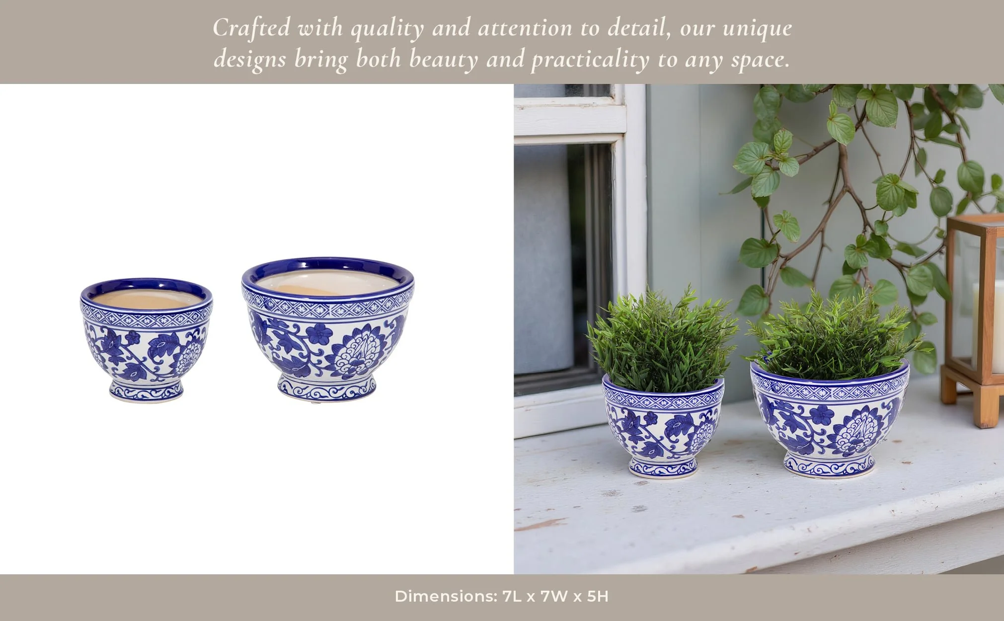 Cer, S/2 5/7" Bowl Chinoiserie Planters, Blue/wht - Image 8