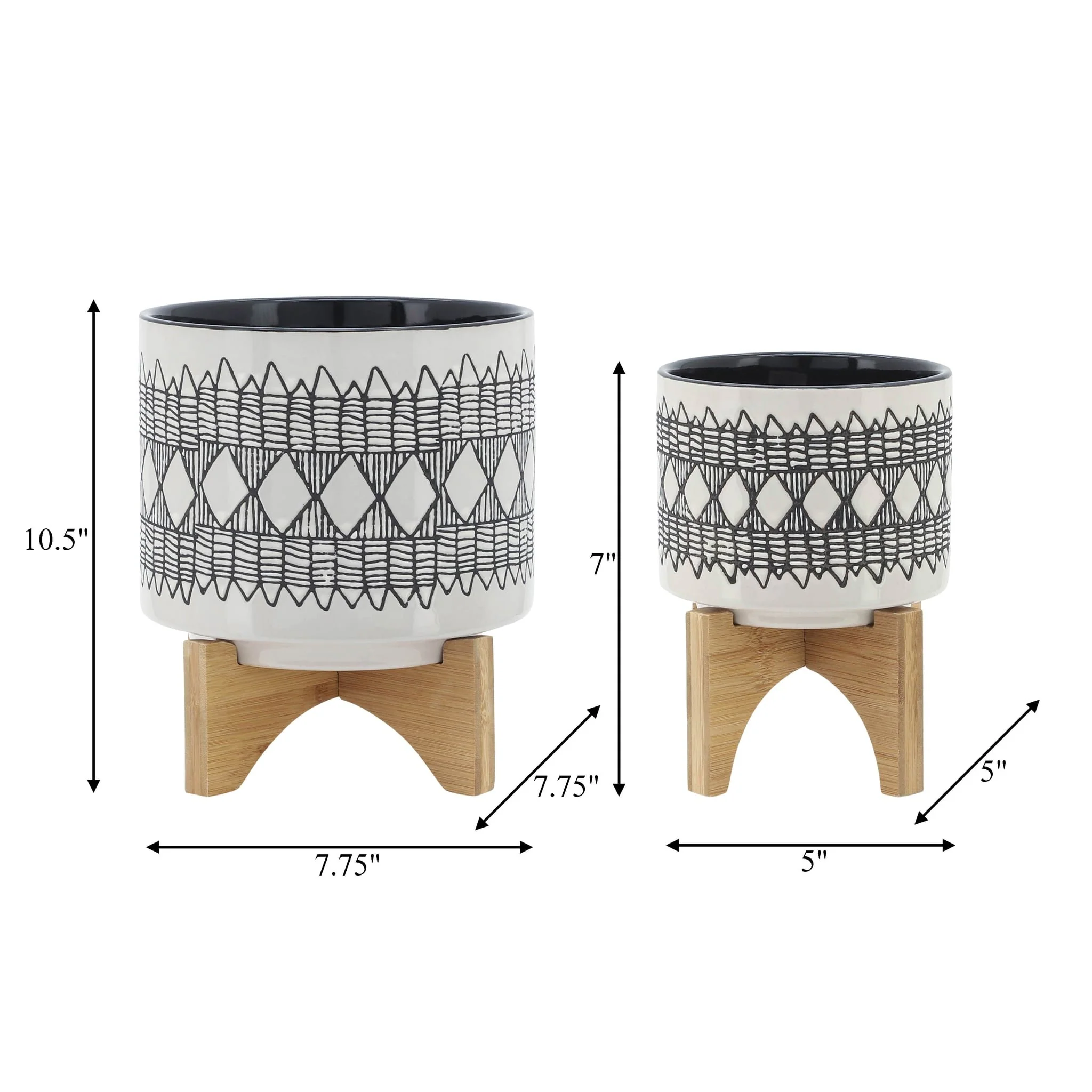 Cer, S/2 5/8" Aztec Planter On Wooden Stand, Gray - Image 8