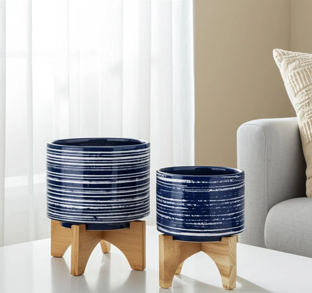 Cer, S/2 5/8" Planter On Stand, Blue - Image 11