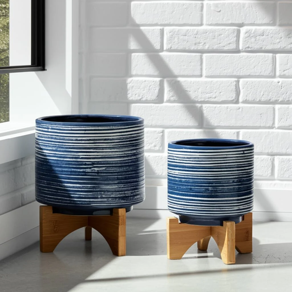 Cer, S/2 5/8" Planter On Stand, Blue - Image 12