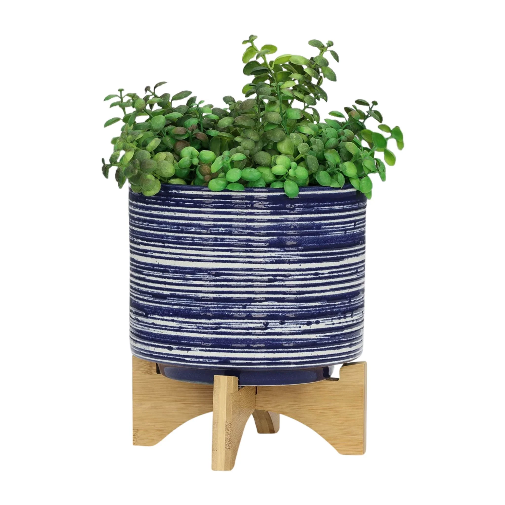 Cer, S/2 5/8" Planter On Stand, Blue - Image 3