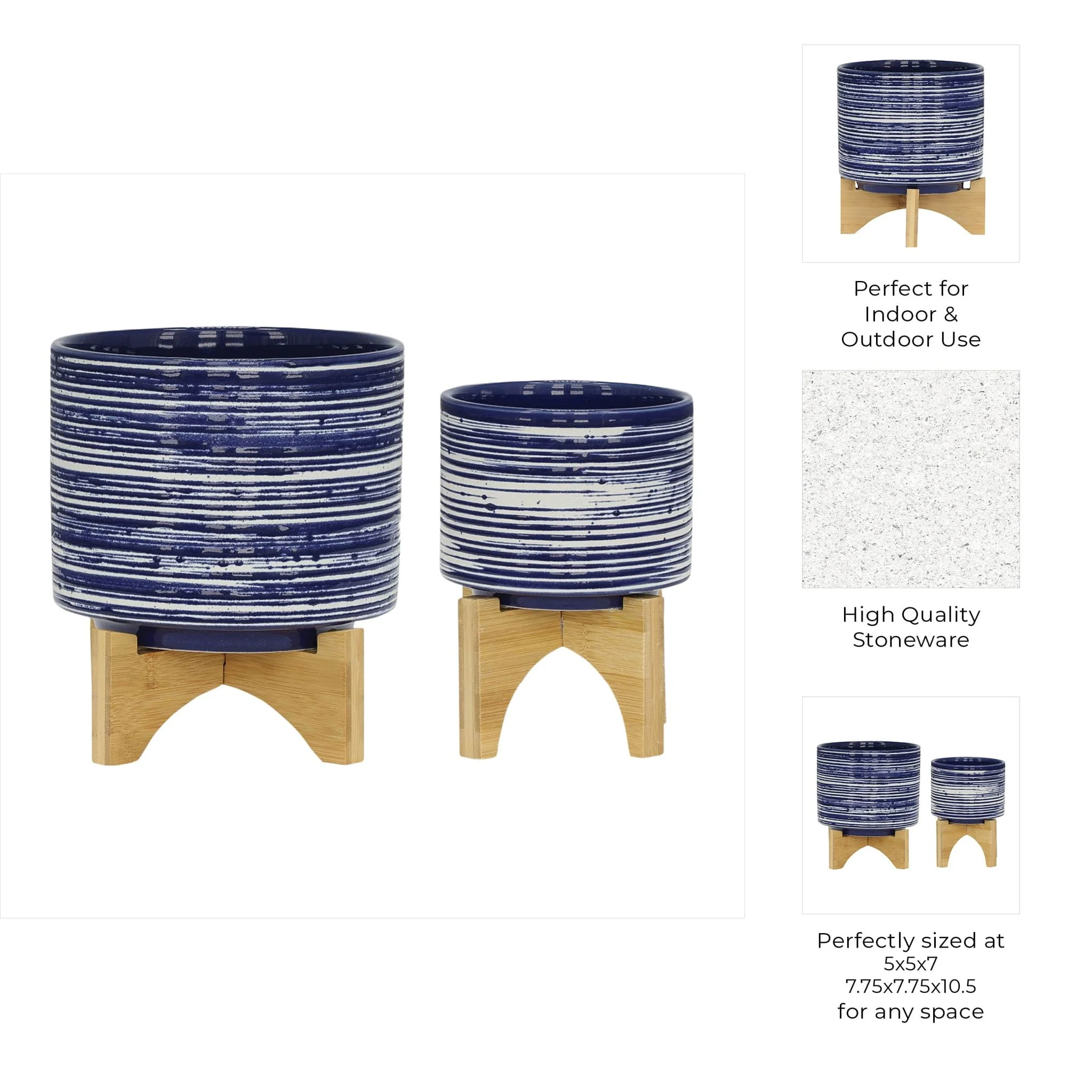 Cer, S/2 5/8" Planter On Stand, Blue - Image 9