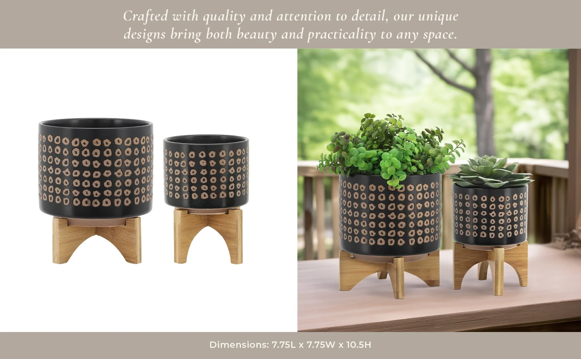 Cer, S/2 5/8" Planter On Stand, Brown - Image 11