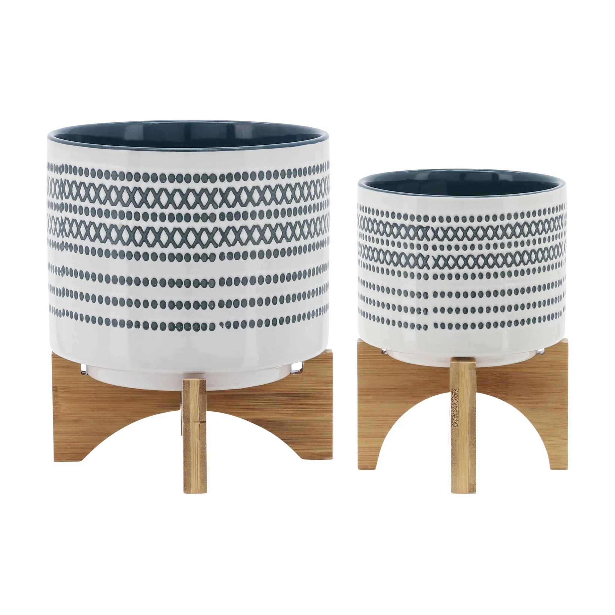 Cer, S/2 5/8" Planter On Standw/ Dots, Blue - Image 2
