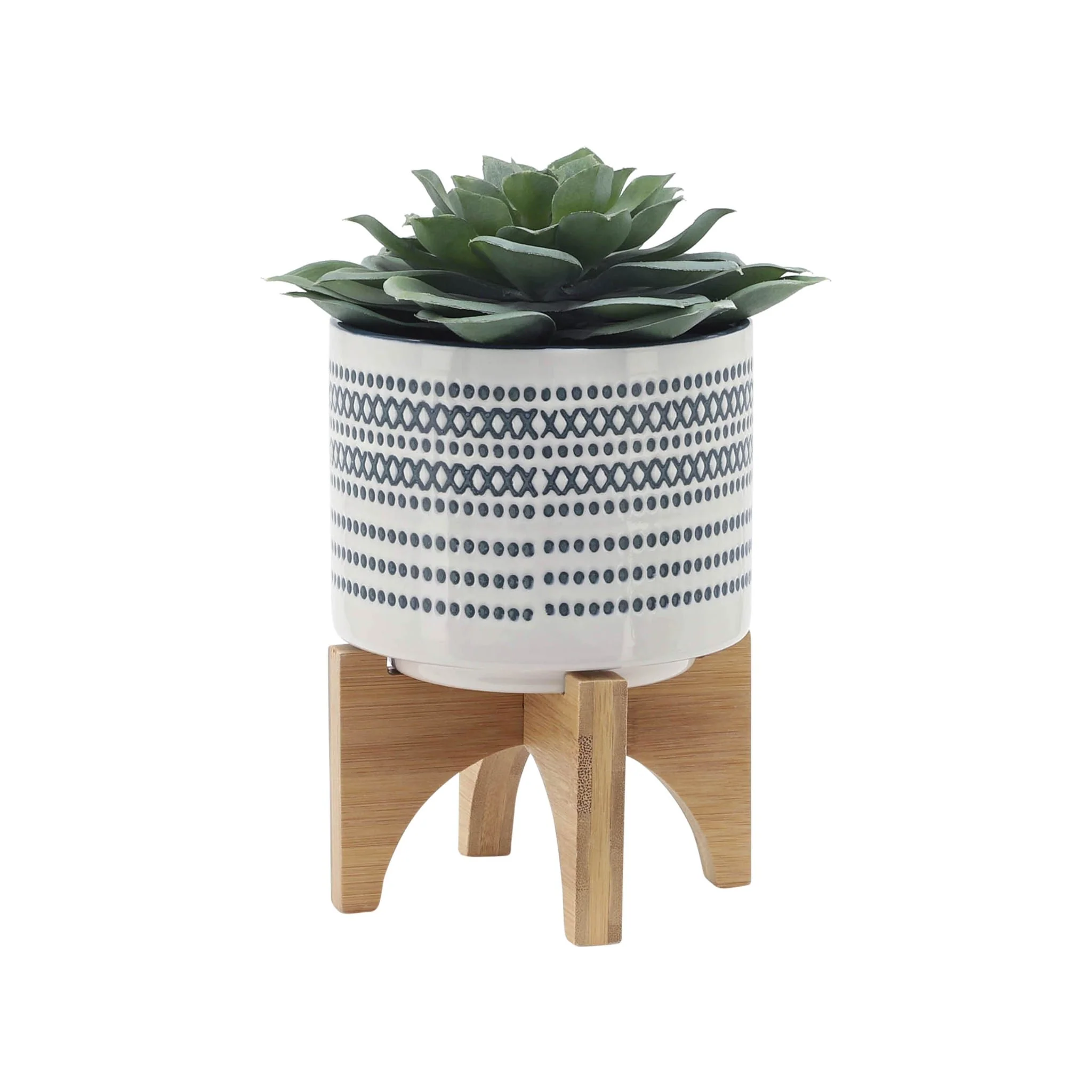 Cer, S/2 5/8" Planter On Standw/ Dots, Blue - Image 4