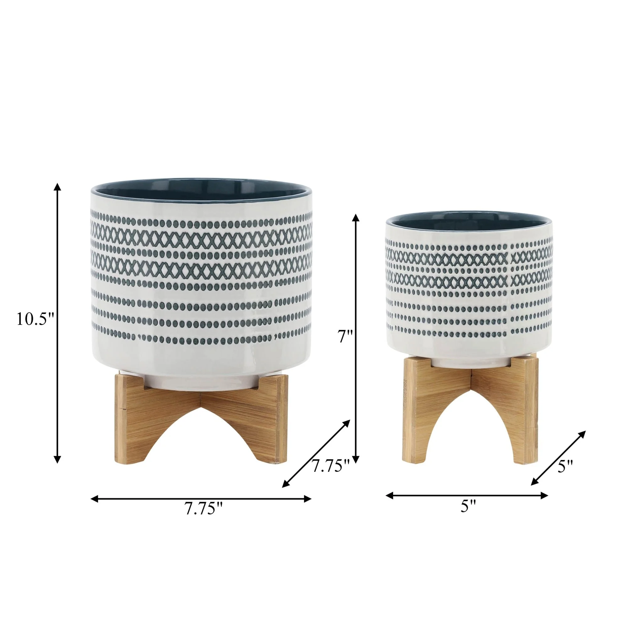 Cer, S/2 5/8" Planter On Standw/ Dots, Blue - Image 8
