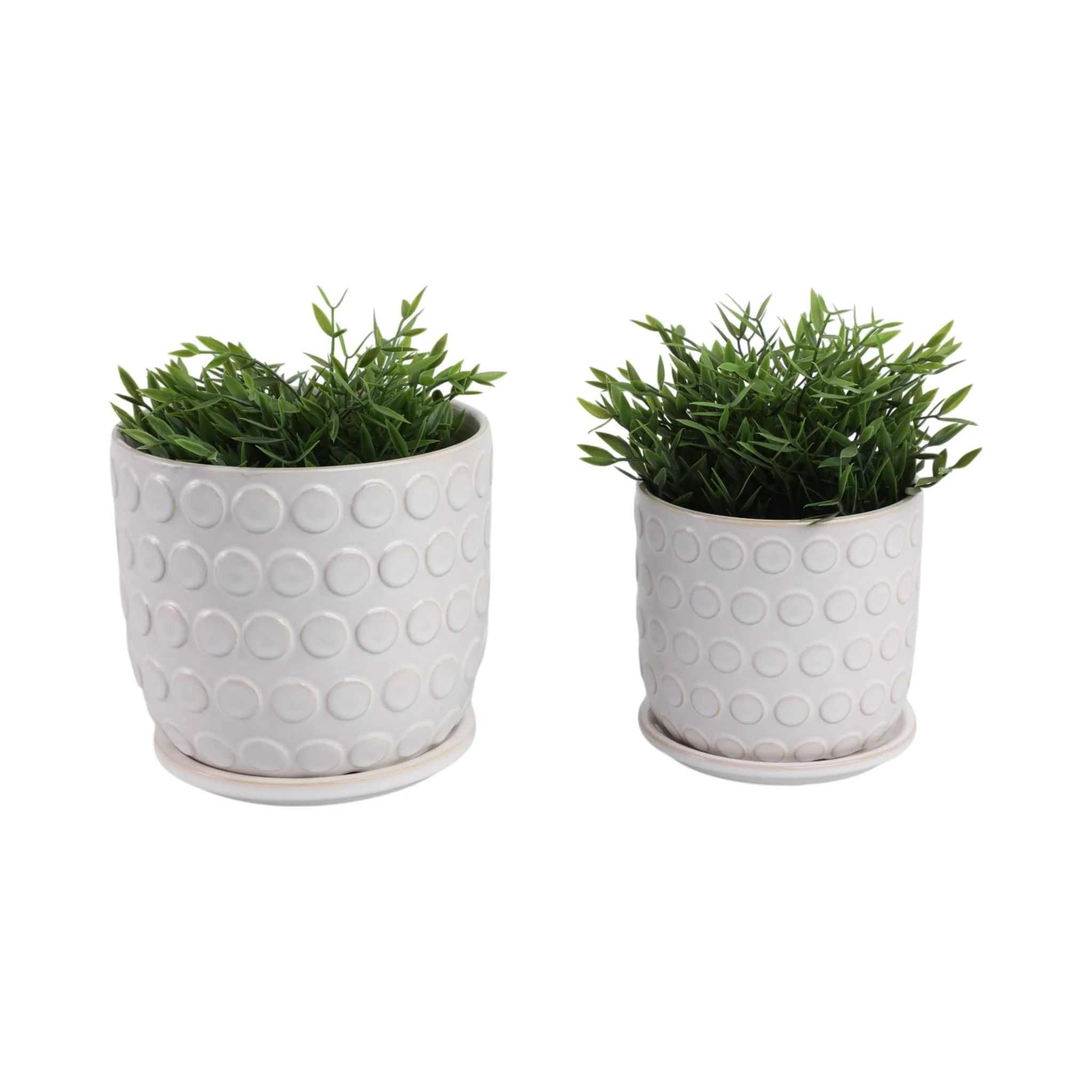 Cer, S/2 6/8"  Bubbles Planter W/ Saucer, Beige - Image 2