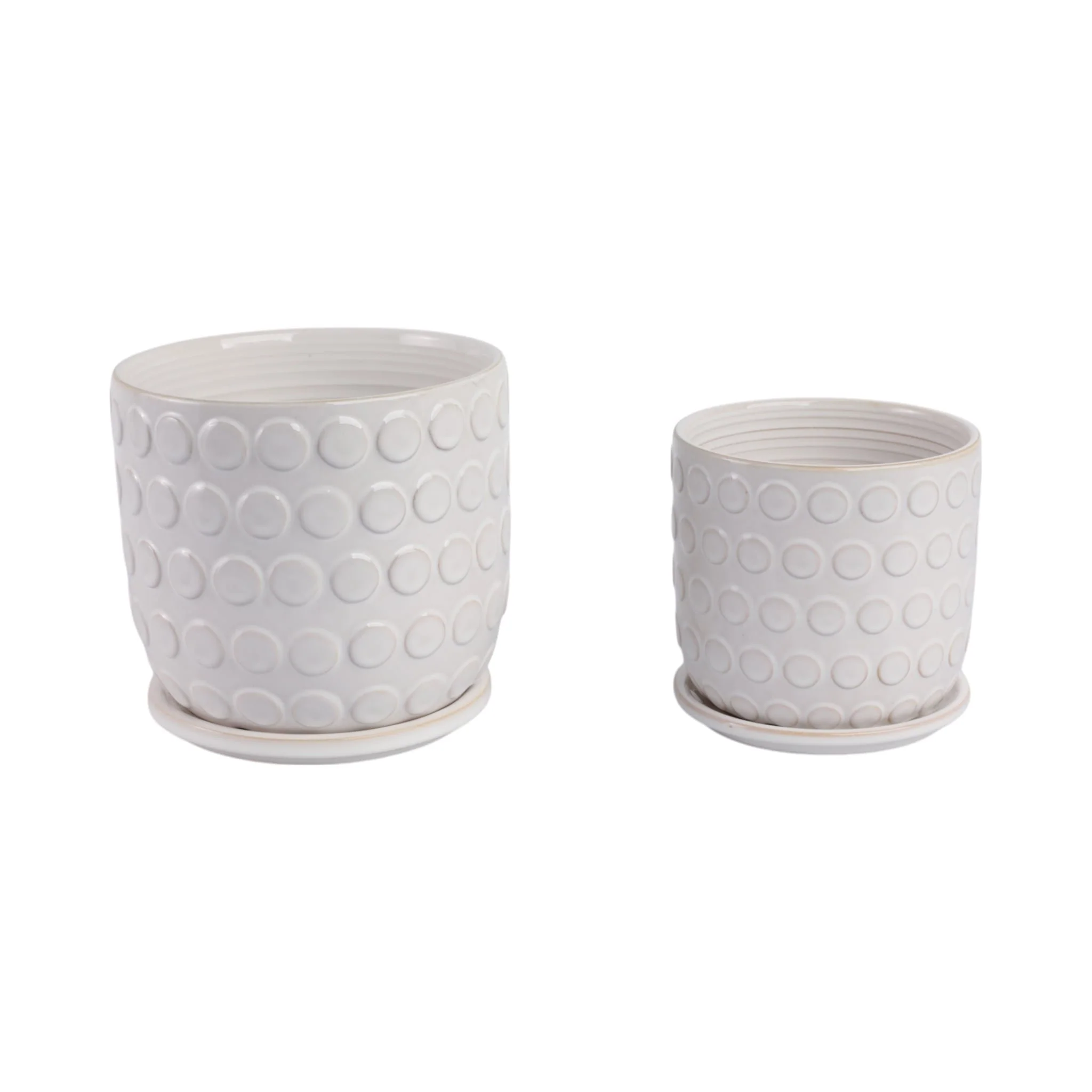 Cer, S/2 6/8"  Bubbles Planter W/ Saucer, Beige - Image 3
