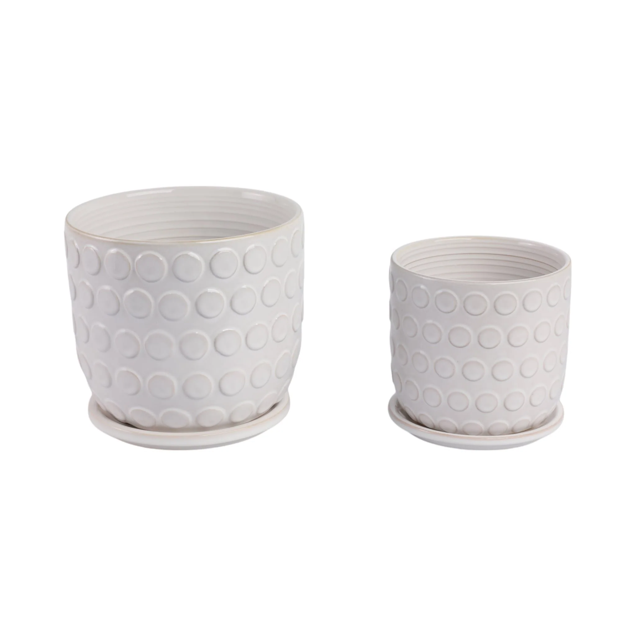 Cer, S/2 6/8"  Bubbles Planter W/ Saucer, Beige - Image 4