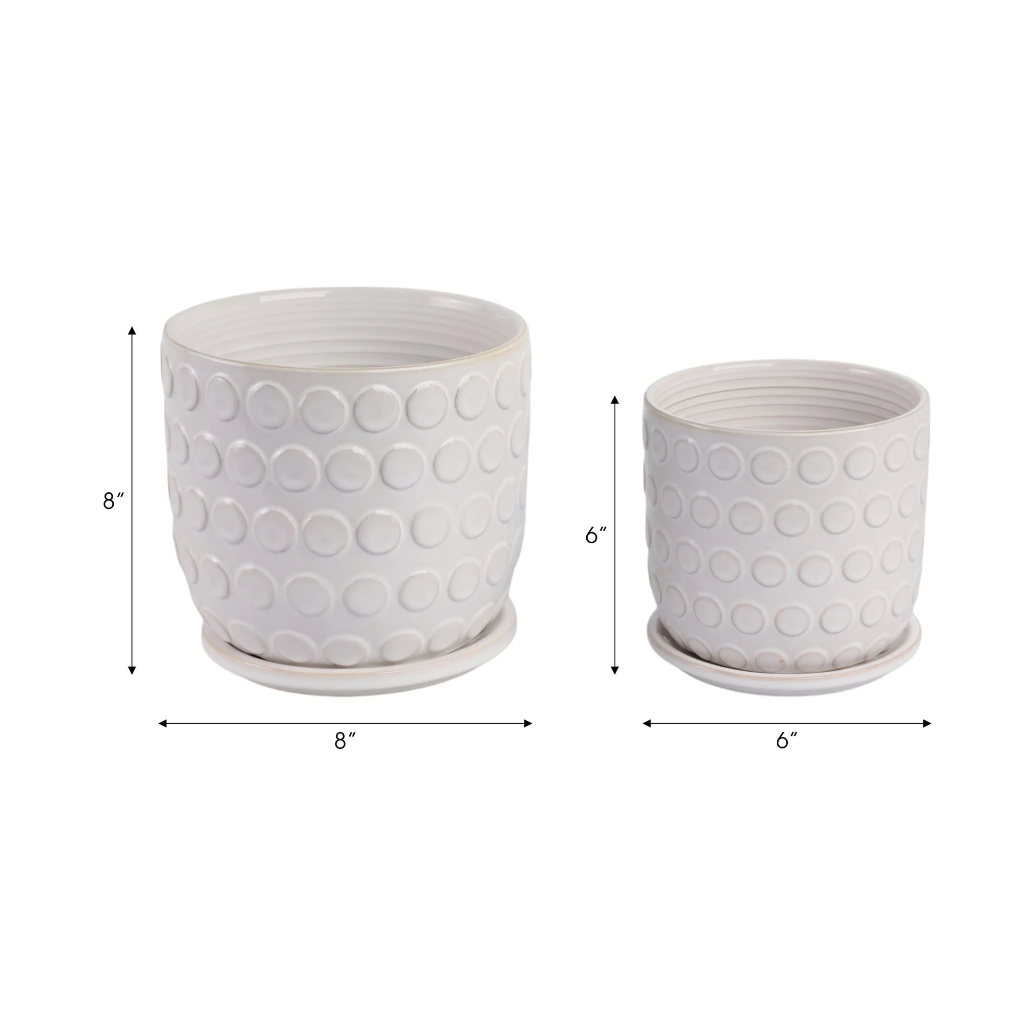 Cer, S/2 6/8"  Bubbles Planter W/ Saucer, Beige - Image 8