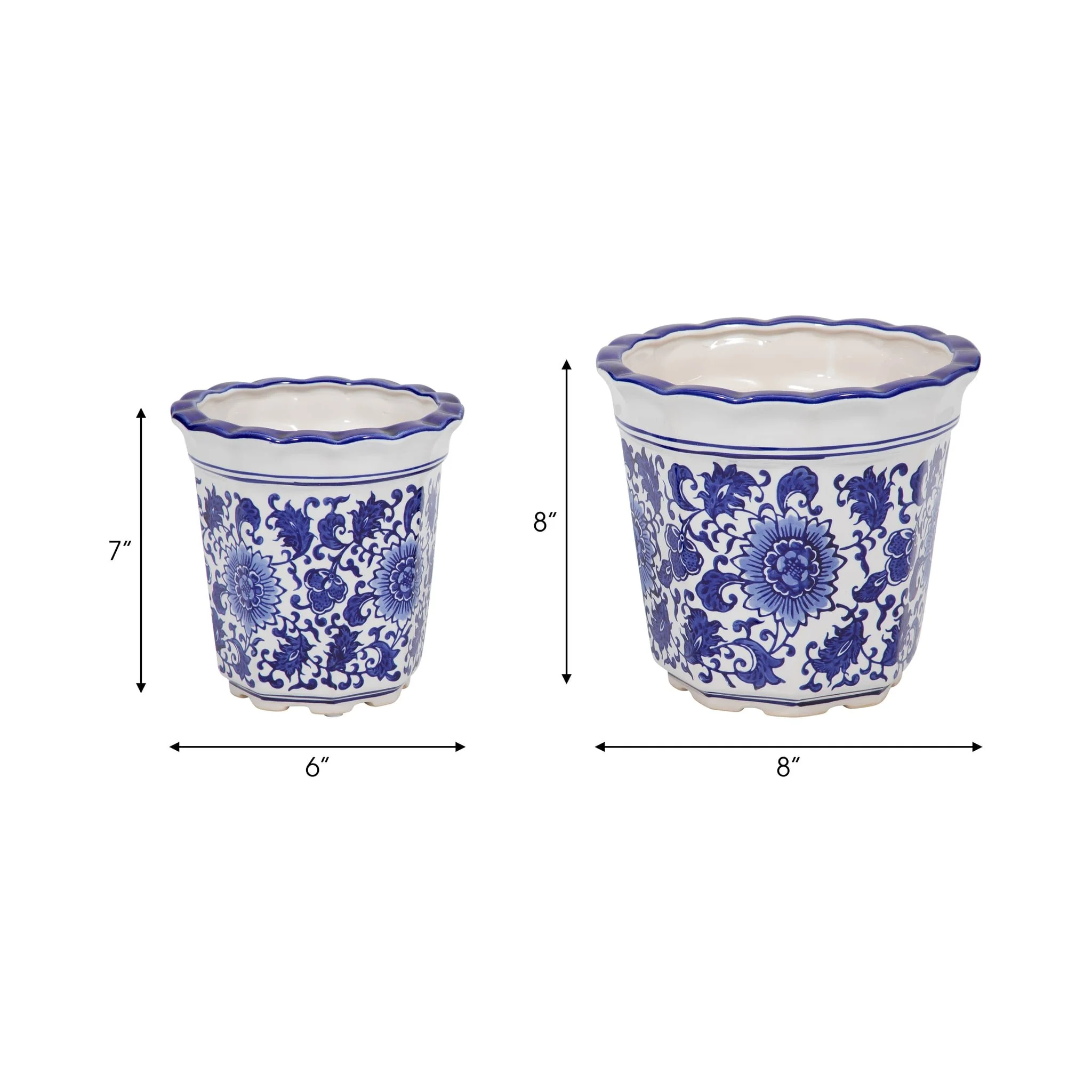 Cer, S/2 6/8" Chinoiserie Pot Planters, Blue/wht - Image 6