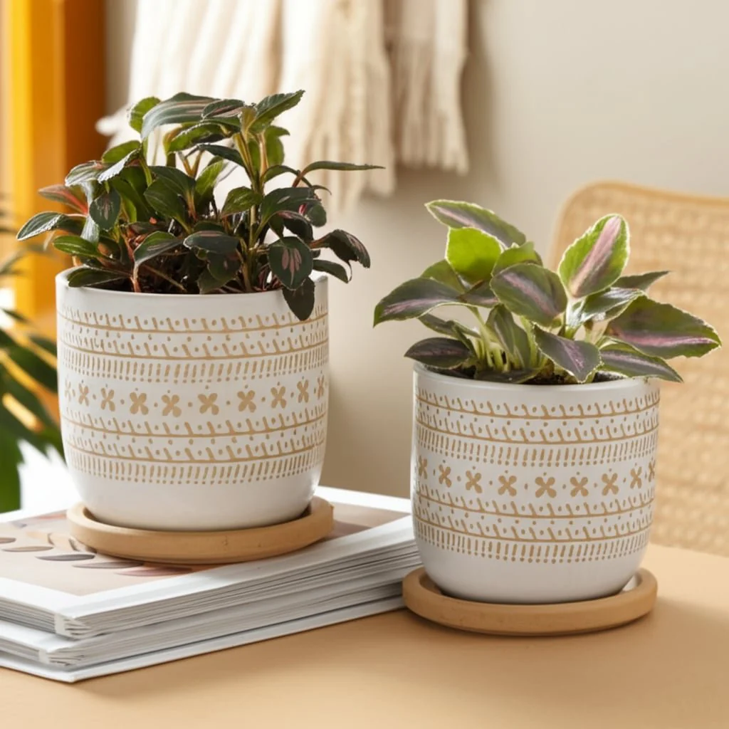 Cer?s/2  6/8" Planter W/ Saucer, Brown - Image 10