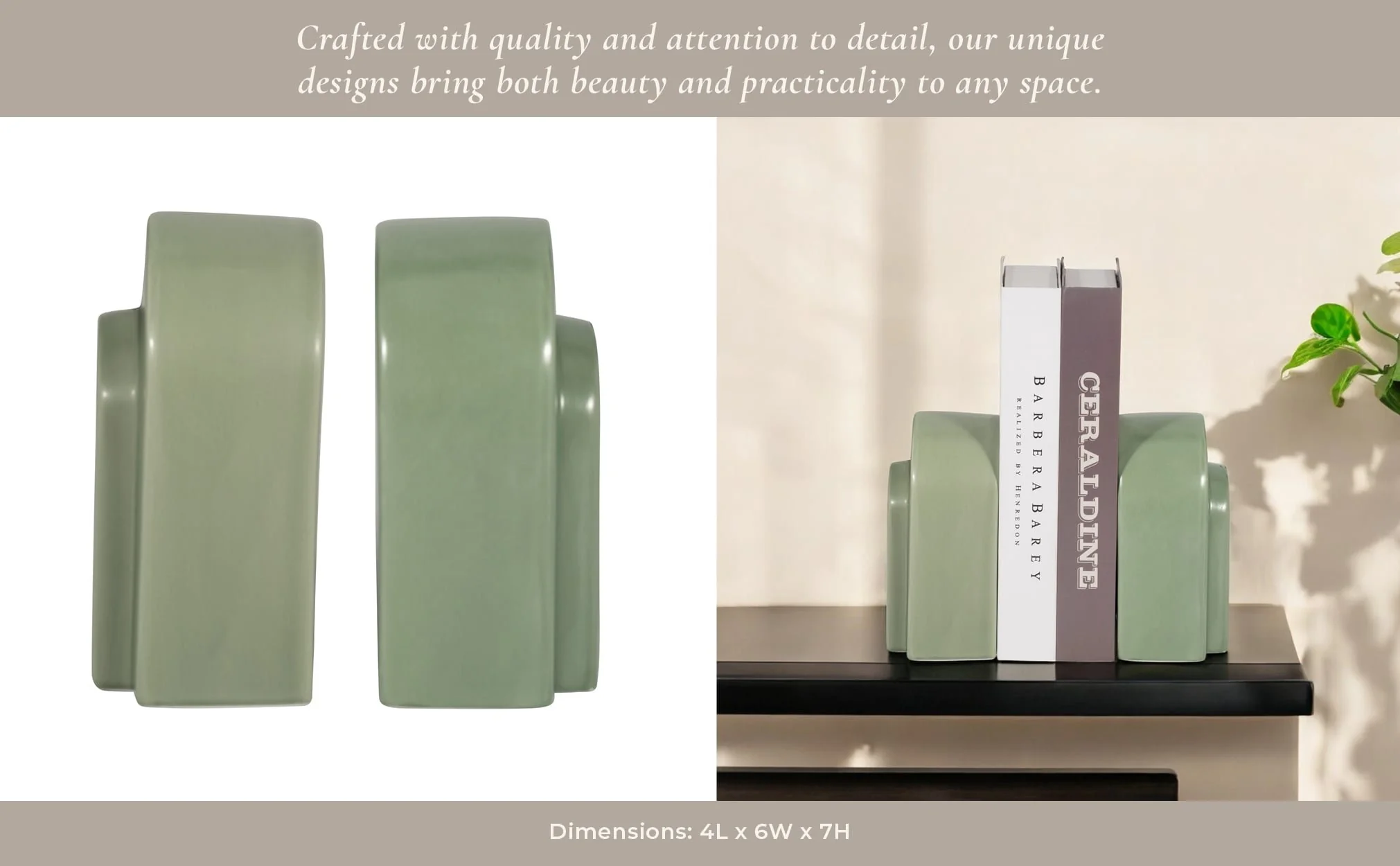 Cer, S/2 7" Arch Bookends, Dark Sage - Image 10