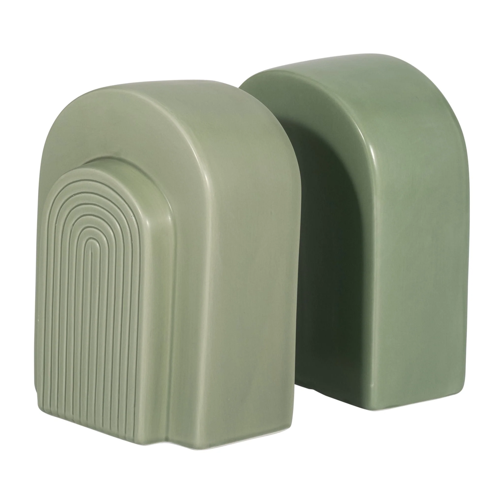 Cer, S/2 7" Arch Bookends, Dark Sage - Image 3