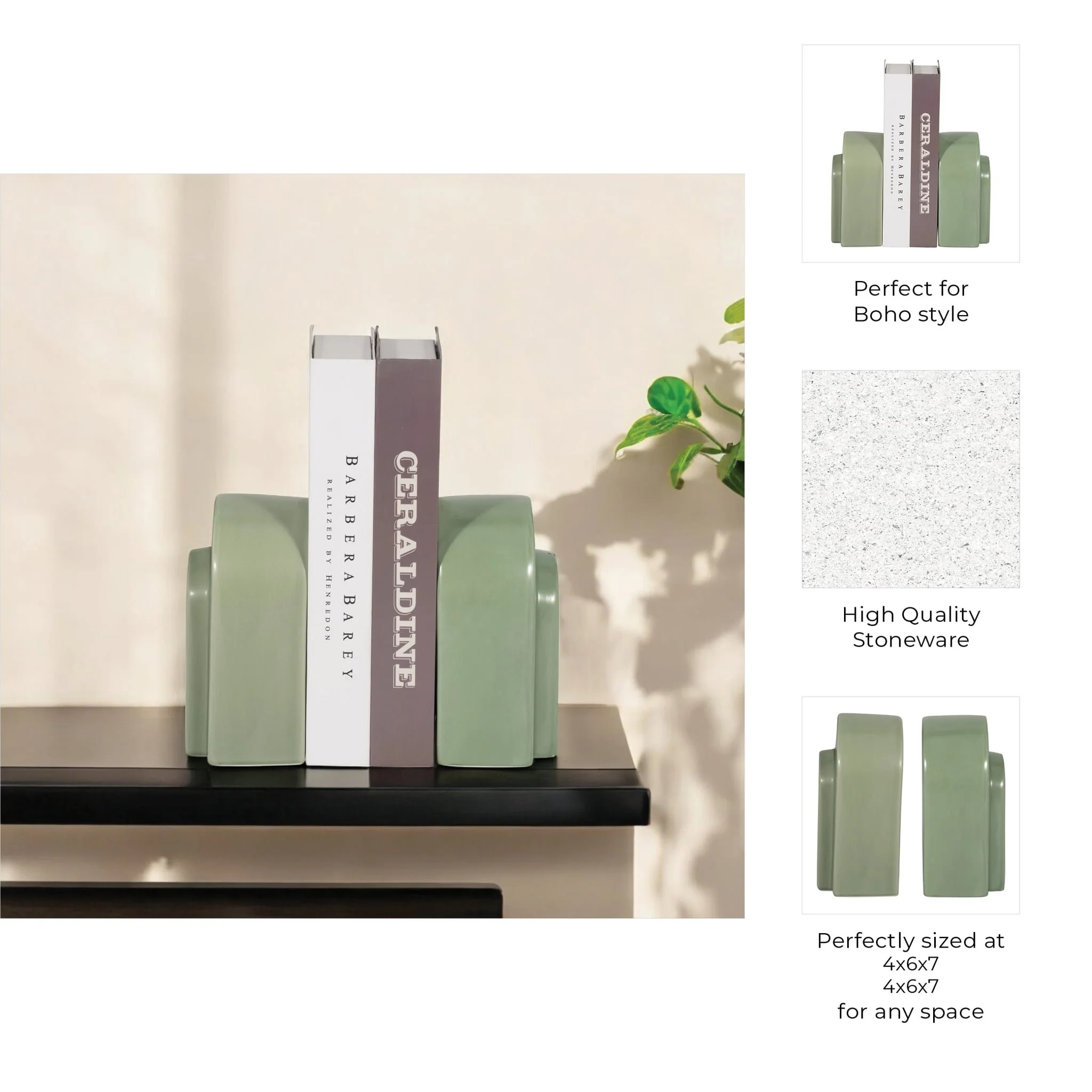 Cer, S/2 7" Arch Bookends, Dark Sage - Image 8