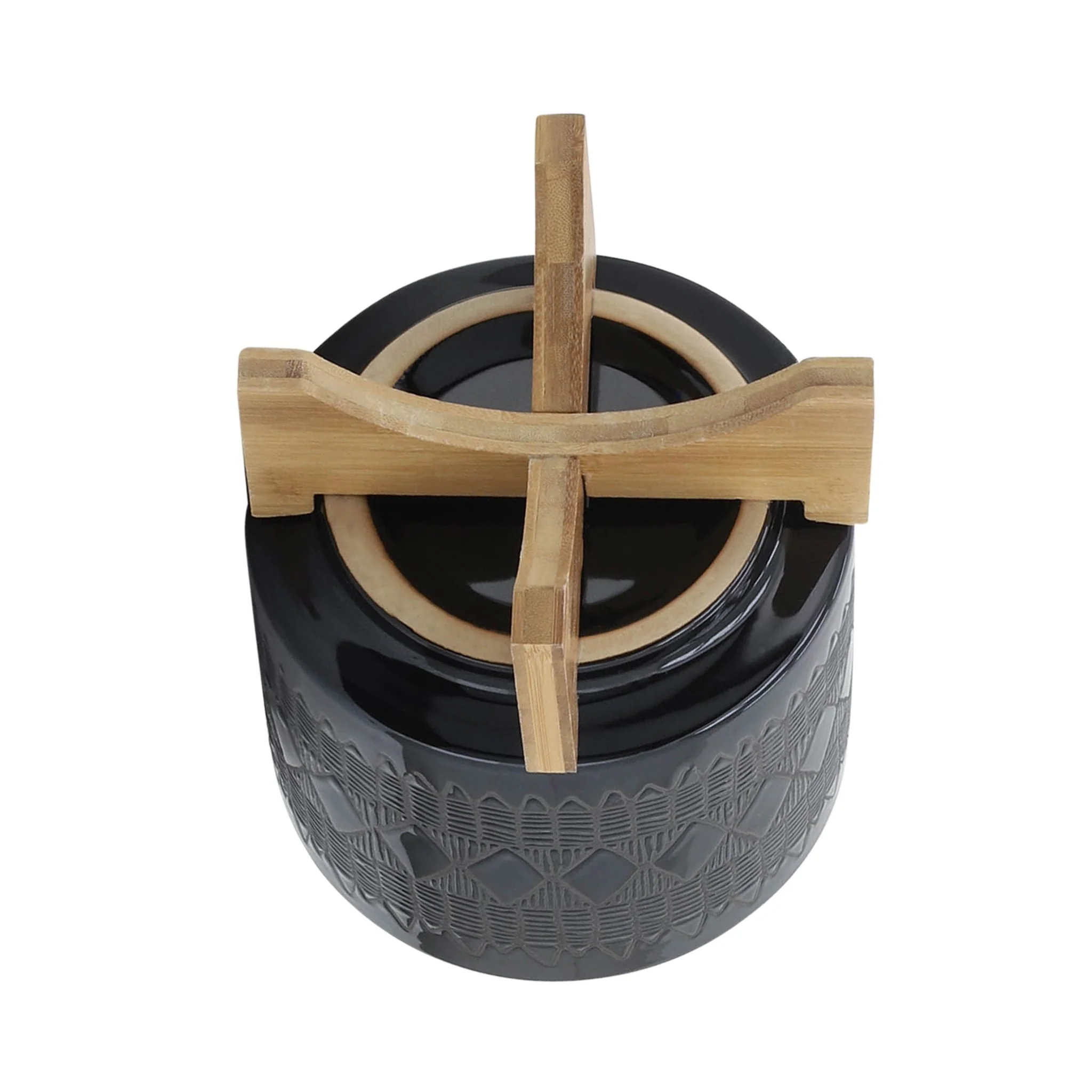 Cer, S/2 8/10" Aztec Planter On Wooden Stand,black - Image 5