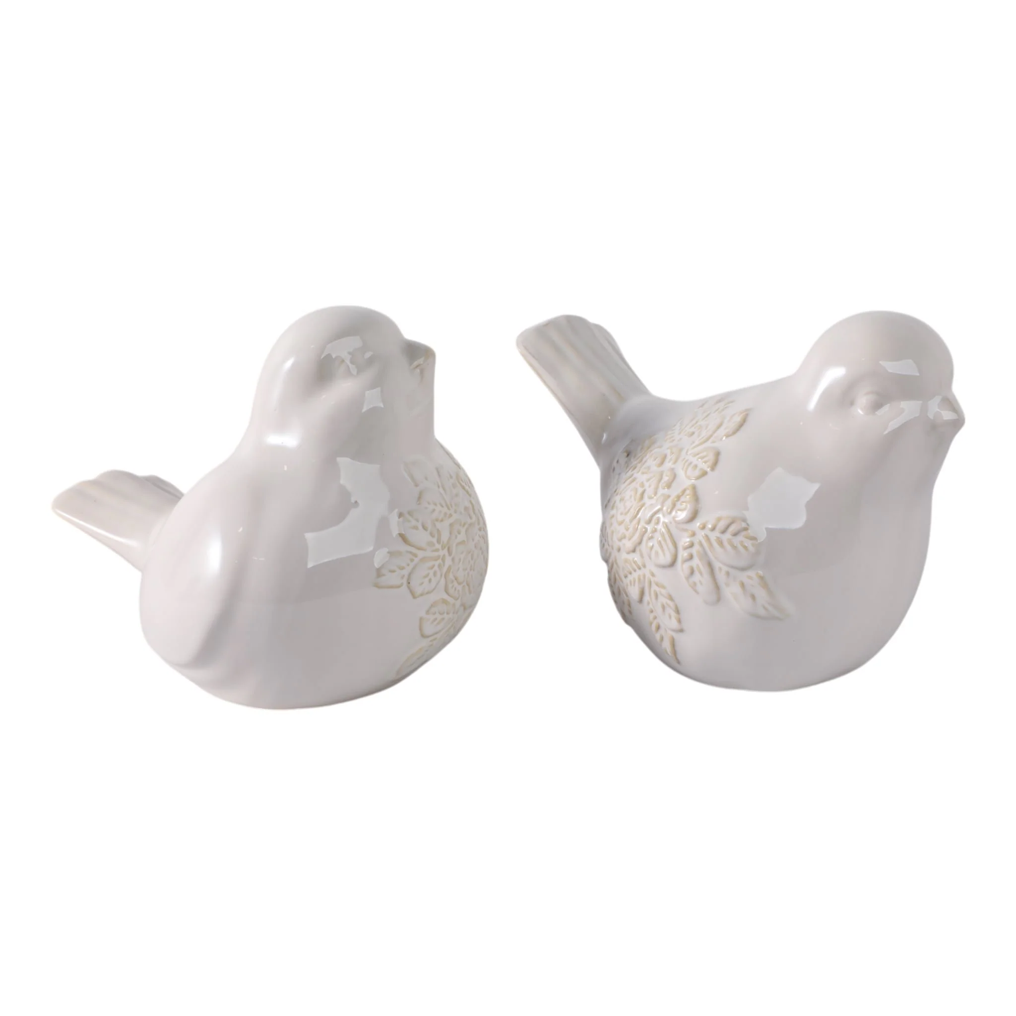 Cer, S/2, 8" Birds With Flower Decals, Ivory - Image 2